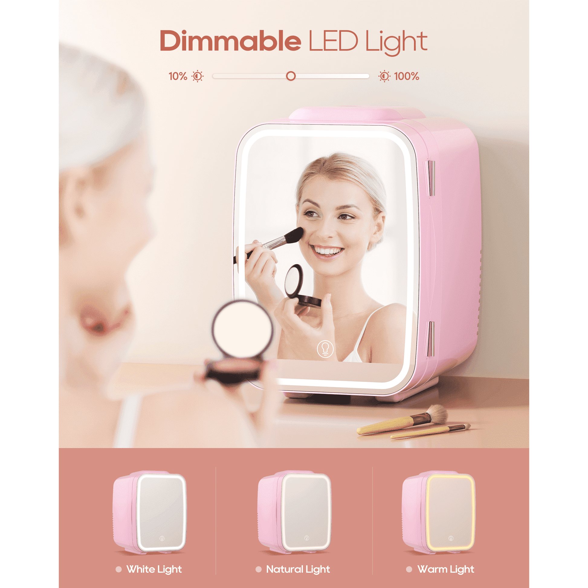 ACMETOP Skincare Fridge with Dimmable LED Light Mirror,4L/6 Can Mini Fridge for Skincare and Makeup,Cooler & Warmer, Portable Small Fridge for for Bedroom, Office, Dorm and Car,