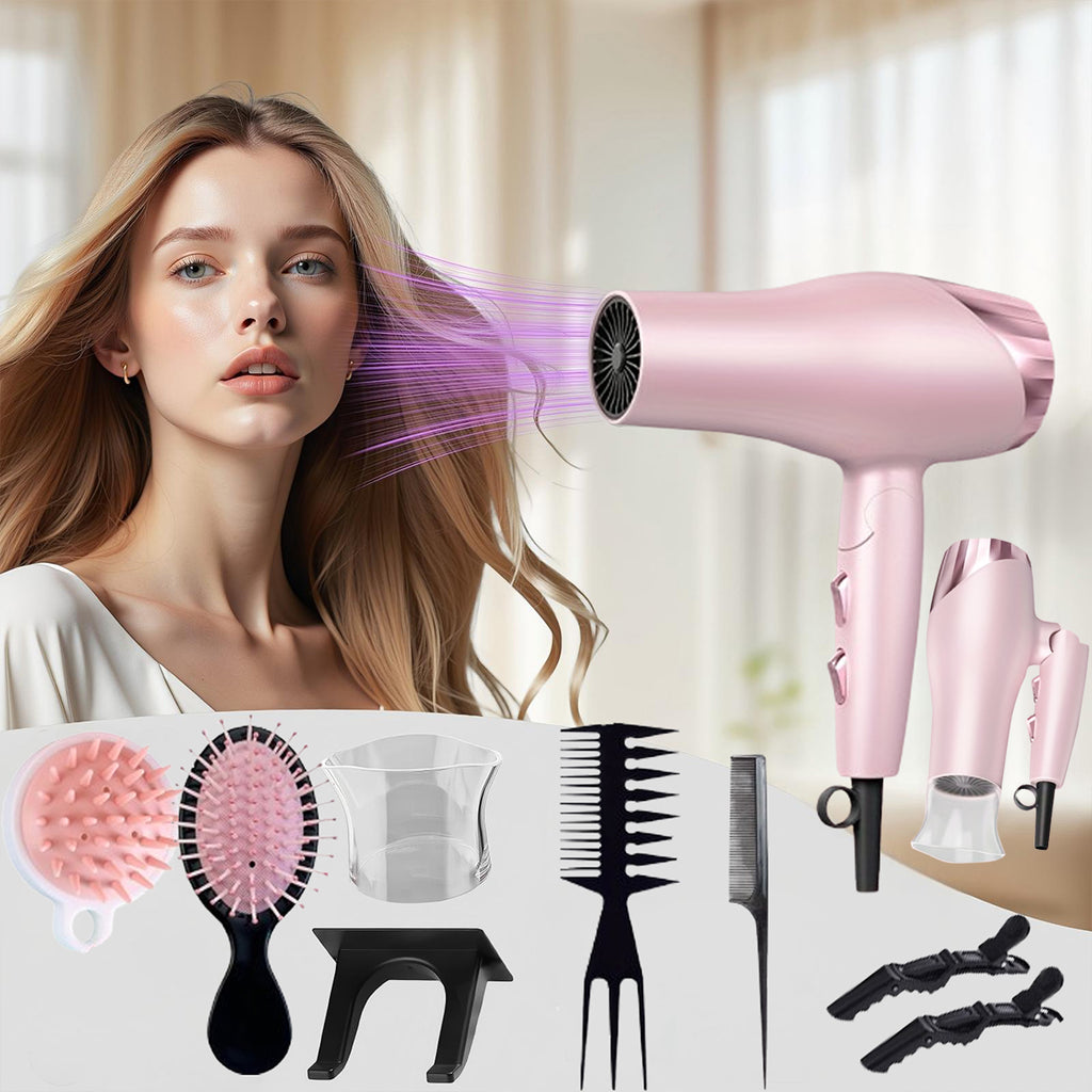 Morfone Foldable portable home/ travel/duty station hair dryer set, a hair care tool set with comb and hair dryer nozzle clips