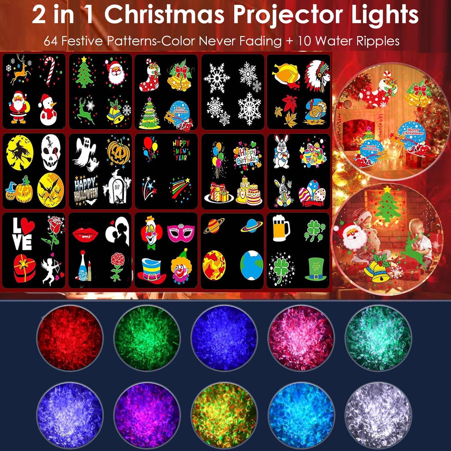 ACMETOP Christmas Projector Lights Outdoor, Dynamic Holiday Projectors with 16 HD Slides, Control, Timers, Waterproof Christmas Decorations Light for Party Garden Yard Decor