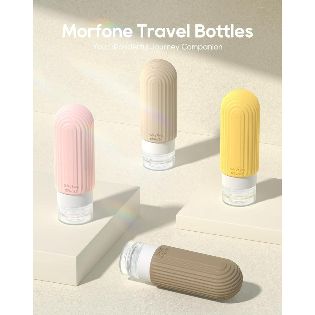 Morfone Travel Bottles for Toiletries,Tsa Approved 3oz Travel Size Containers BPA Free Leak Proof Refillable Liquid Silicone Squeezable Travel Accessories for Shampoo Conditioner Lotion (4 Pack)
