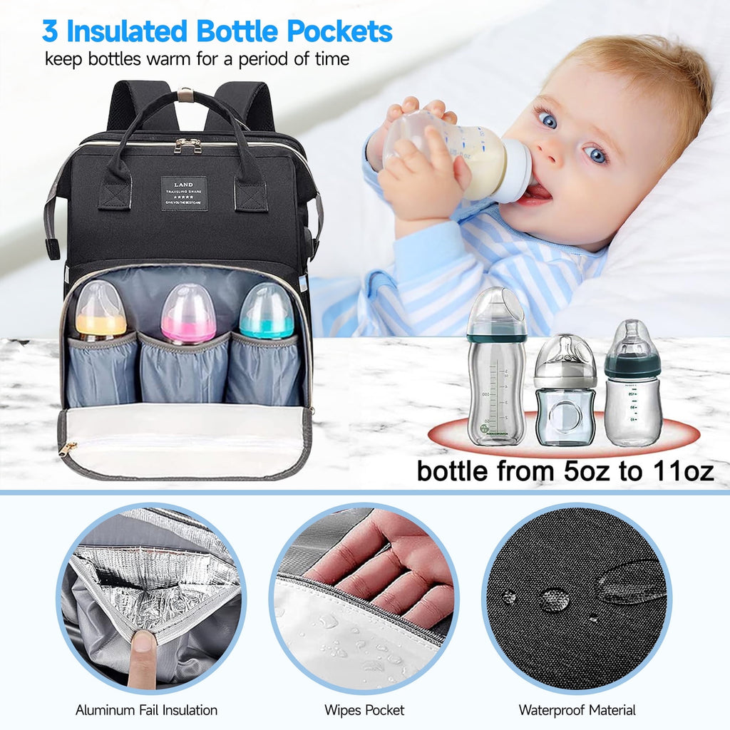 Morfone Baby Diaper Bag Backpack with Changing Station, Large Capacity Baby Bag, Waterproof Travel Backpack with USB Charging Port, Stroller Straps , Baby Shower Gifts