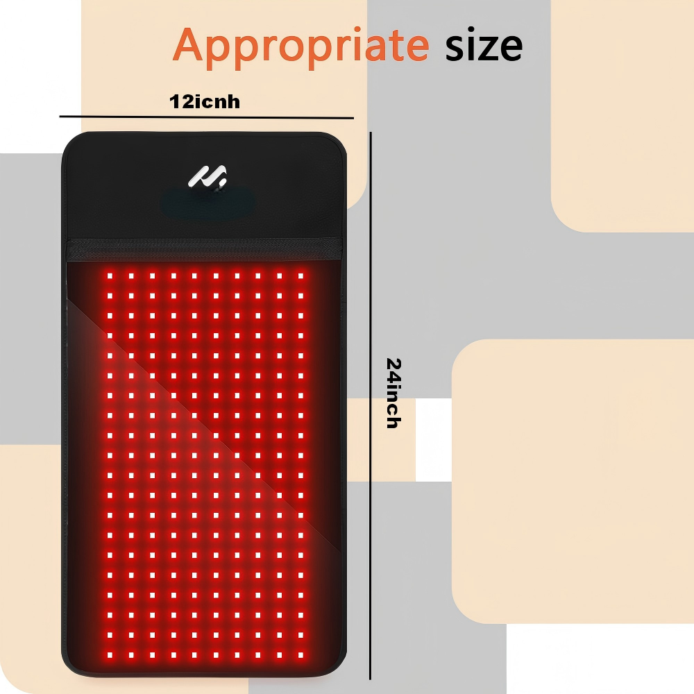 Morfone 12“ x 24” Red Light Therapy Mat with 200 LEDs, Back, Waist, and Joint Muscle Therapy Device, Black, 1 piece