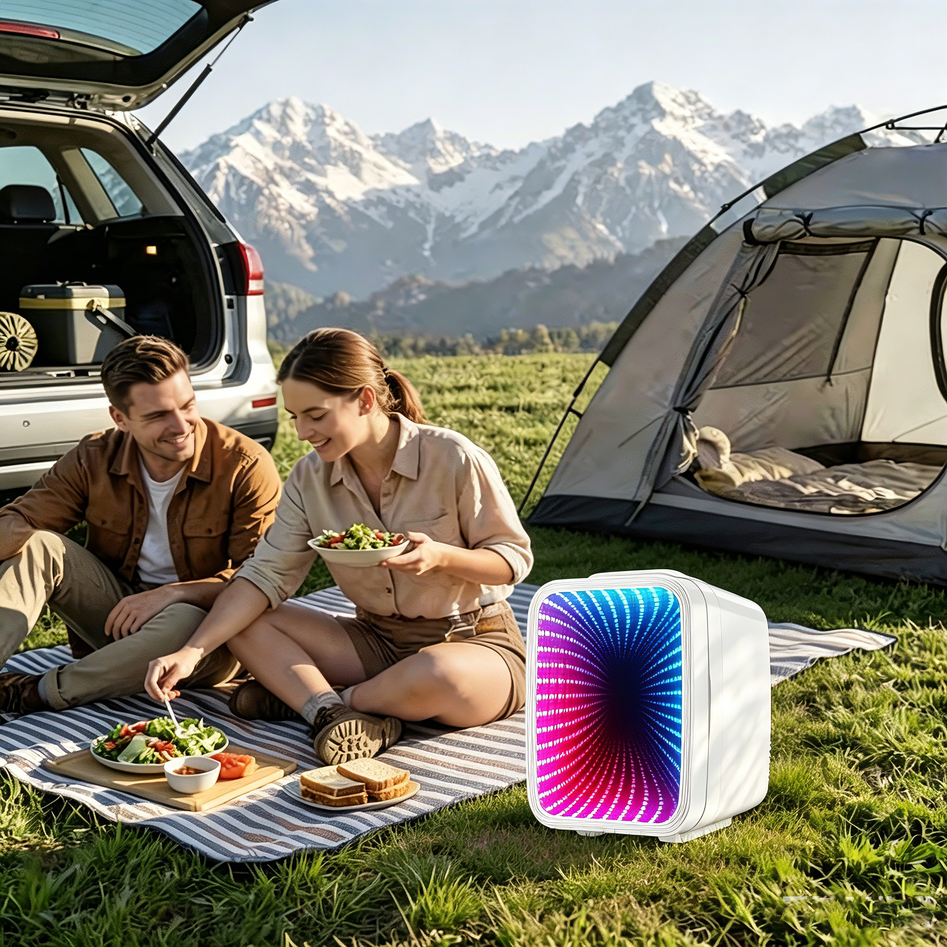 Morfone 4L Mini Fridge with LED Lights  summer camping, game rooms, and car use