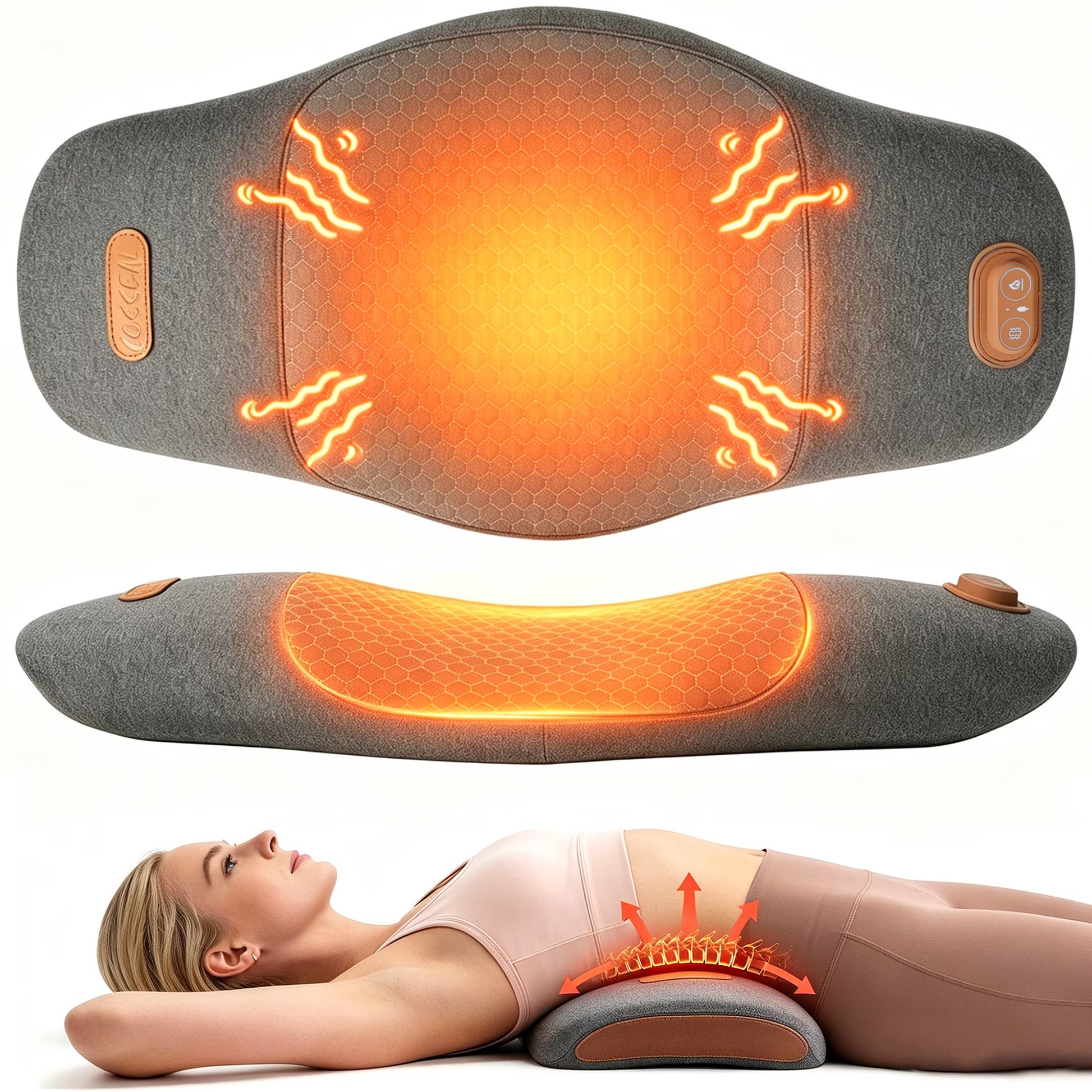 Morfone 3 in 1 Back Massager with Heat, Vibration and Stretch, Ergonomic Lumbar Support Pillow for Lower Back Relaxation, Deep Tissue Massager for Bed, Chair, Office, Home Use