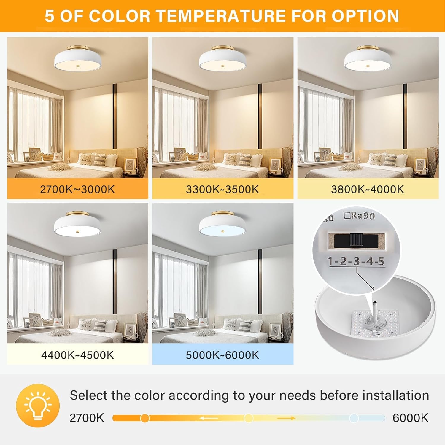 Anoak Ceiling Light,Dimmable Modern LED Ceiling Light with Remote, 22.8" 6-Petal Flower Light Fixtures for Living Room, Dining Room, Bedroom, Kitchen