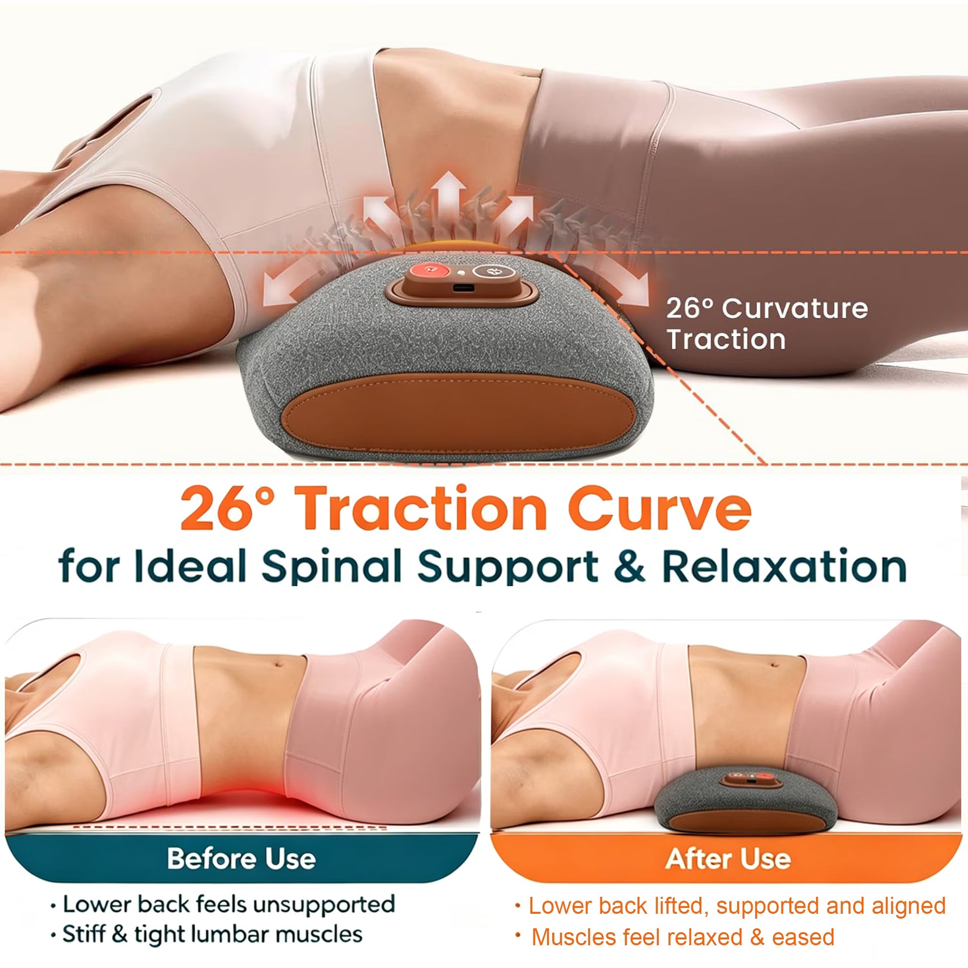 Morfone 3 in 1 Back Massager with Heat, Vibration and Stretch, Ergonomic Lumbar Support Pillow for Lower Back Relaxation, Deep Tissue Massager for Bed, Chair, Office, Home Use