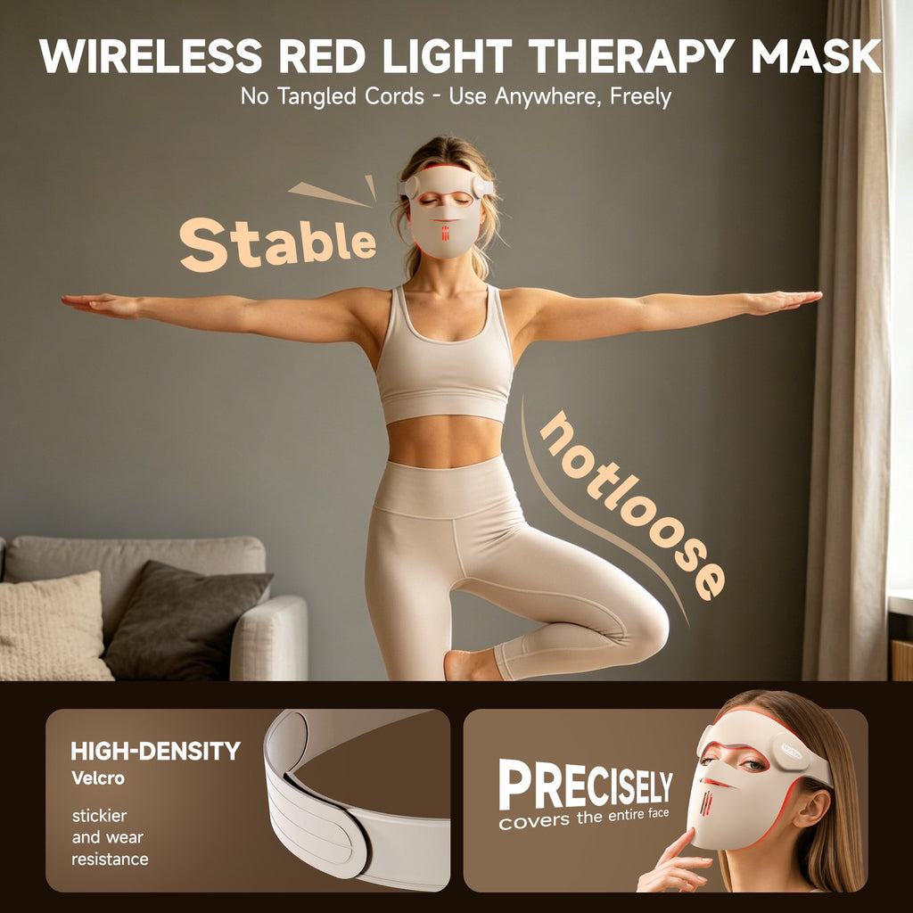 Morfone 3D Red Light Therapy for Face, 9 Modes Red Light Light, Cordless LED Face Mask for Home & Travel, Skincare Gifts for Women Mom Wife