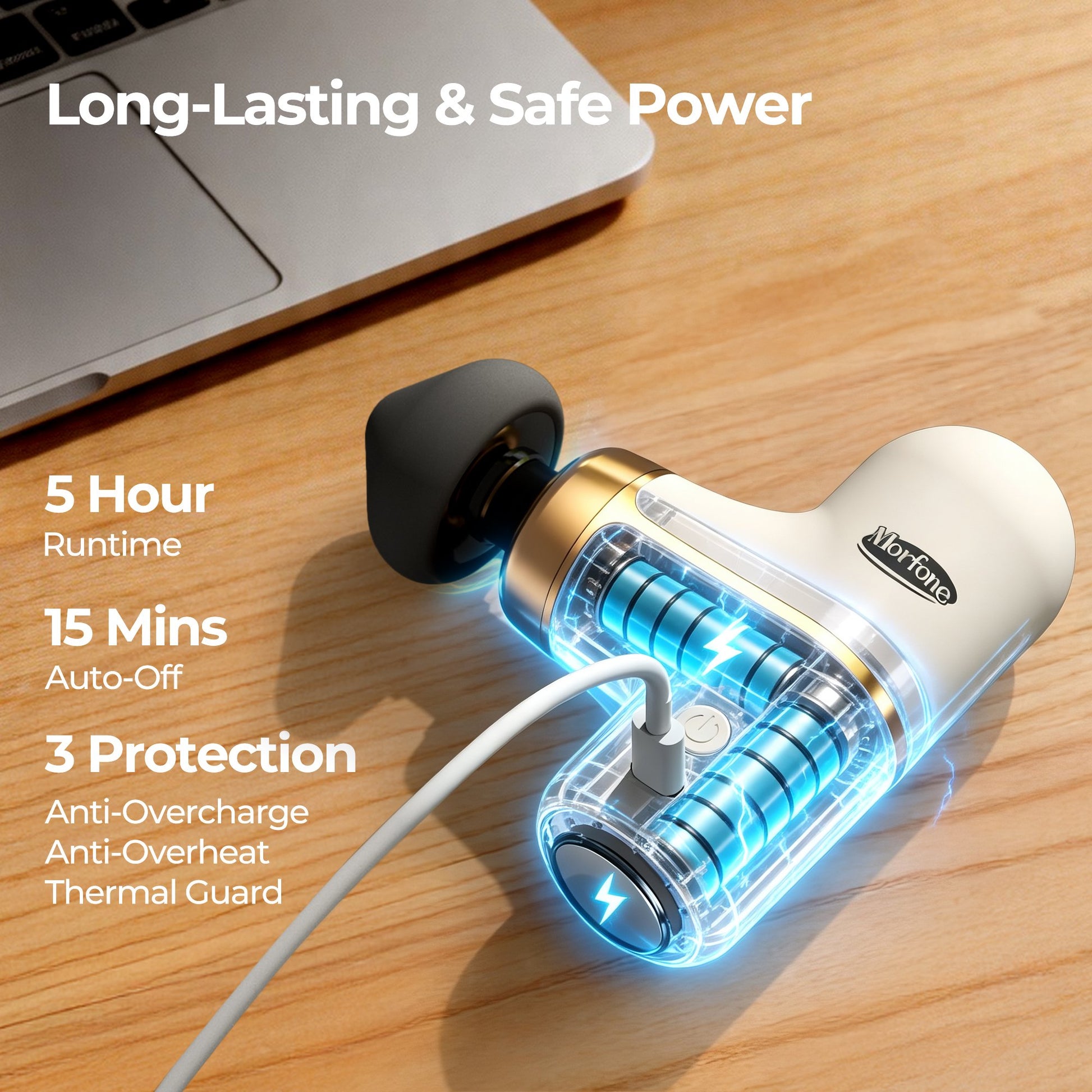 Morfone Mini Massage Gun with Red Light & Heat, Portable Deep Tissue Massager with 4 Heads for Home Office Travel
