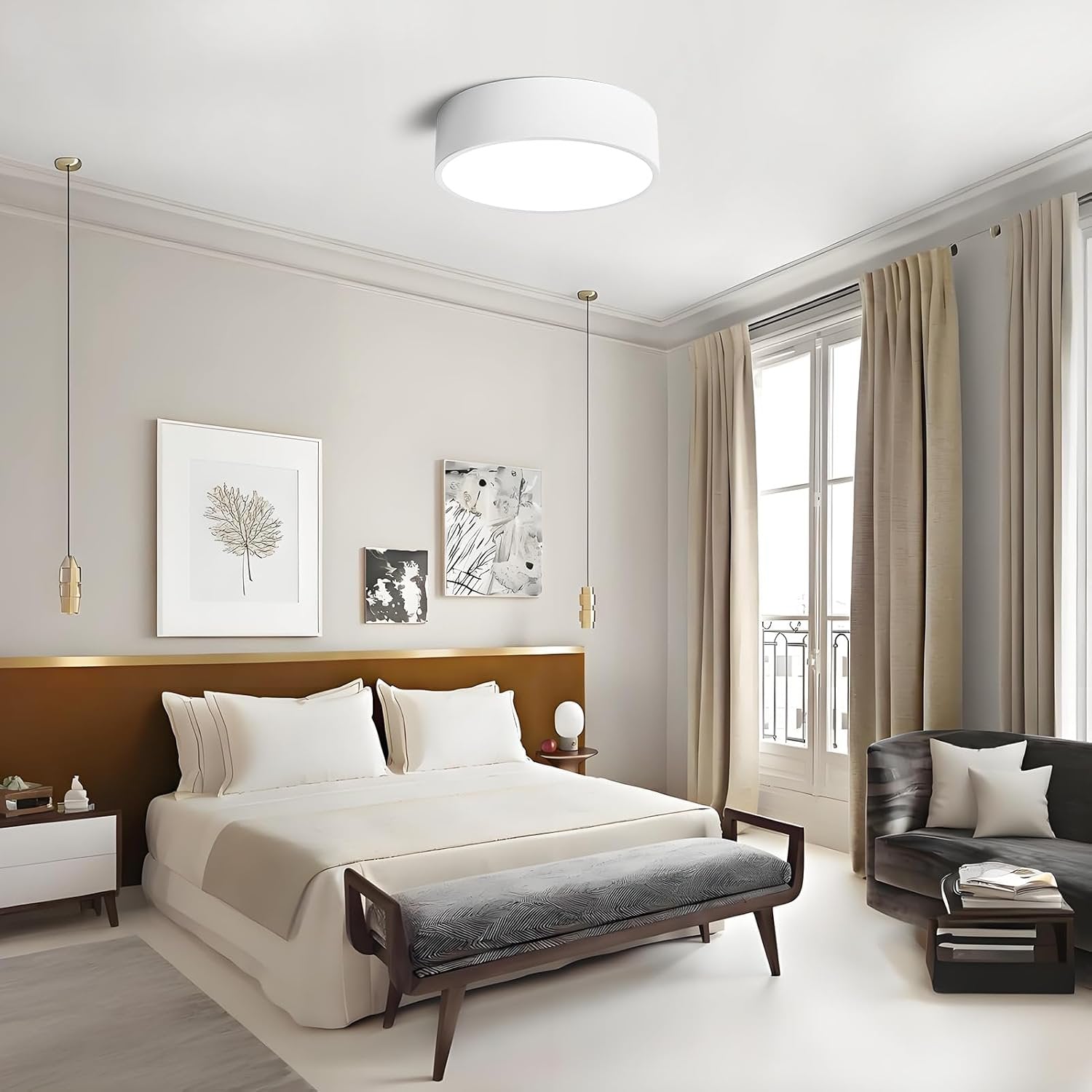 Anoak Ceiling Light,Dimmable Modern LED Ceiling Light with Remote, 22.9" 5-Petal Flower Light Fixtures for Living Room, Dining Room, Bedroom, Kitchen