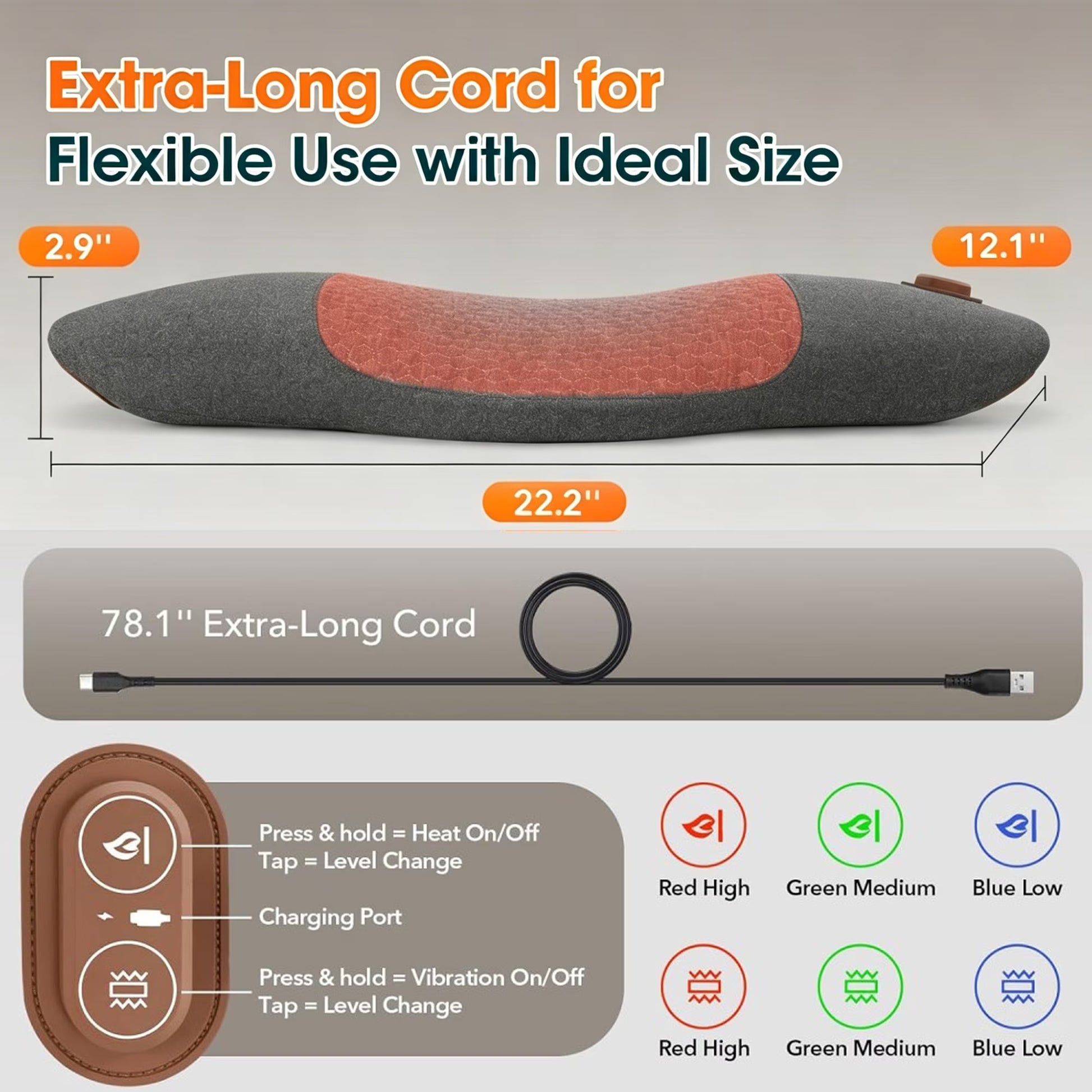 Morfone 3 in 1 Back Massager with Heat, Vibration and Stretch, Ergonomic Lumbar Support Pillow for Lower Back Relaxation, Deep Tissue Massager for Bed, Chair, Office, Home Use