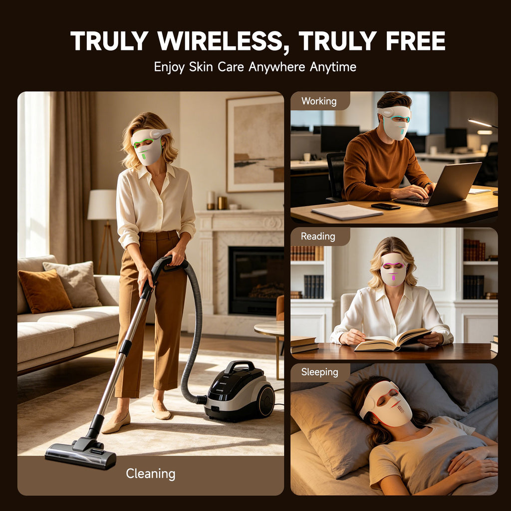 Morfone 3D Red Light Therapy for Face, 9 Modes Red Light Light, Cordless LED Face Mask for Home & Travel, Skincare Gifts for Women Mom Wife