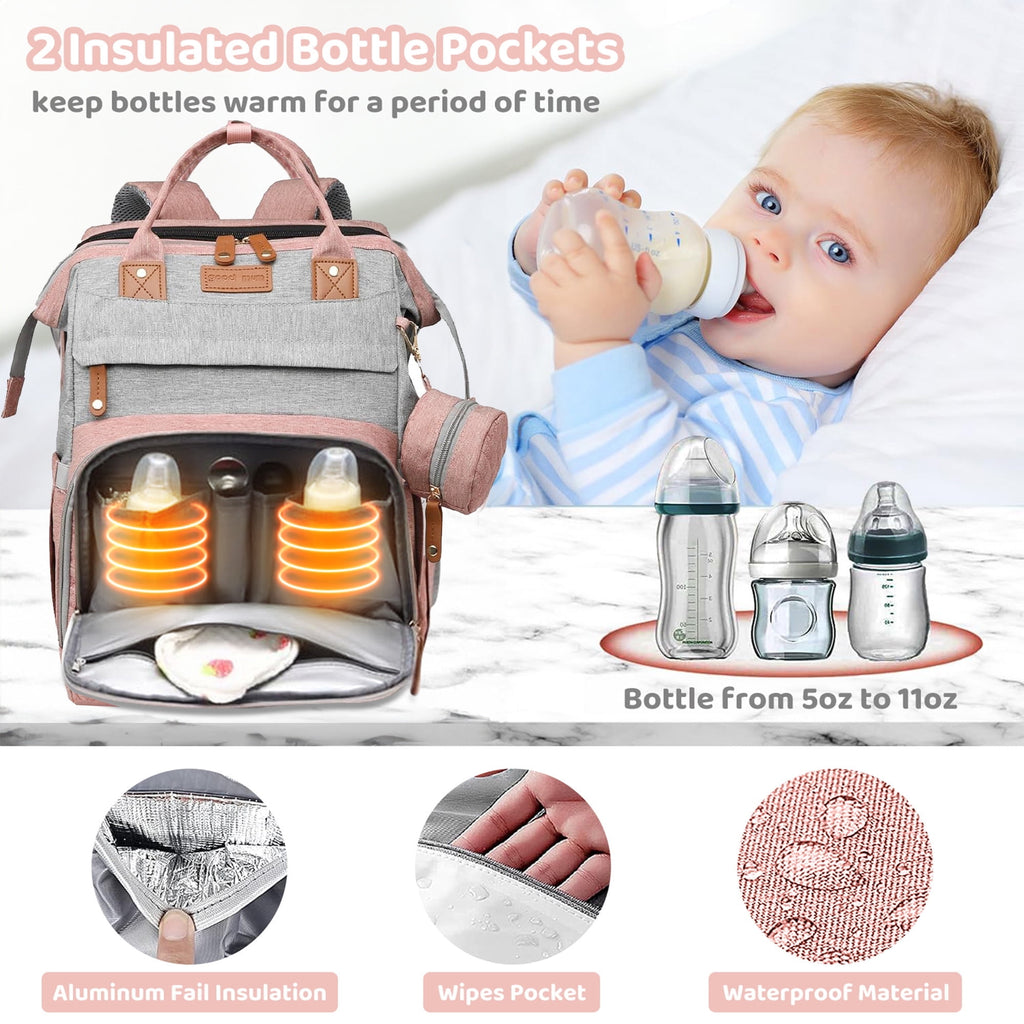Morfone Baby Diaper Bag Backpack with Changing Station, Large Capacity Baby Bag, Waterproof Travel Backpack with USB Charging Port, Stroller Straps , Baby Shower Gifts