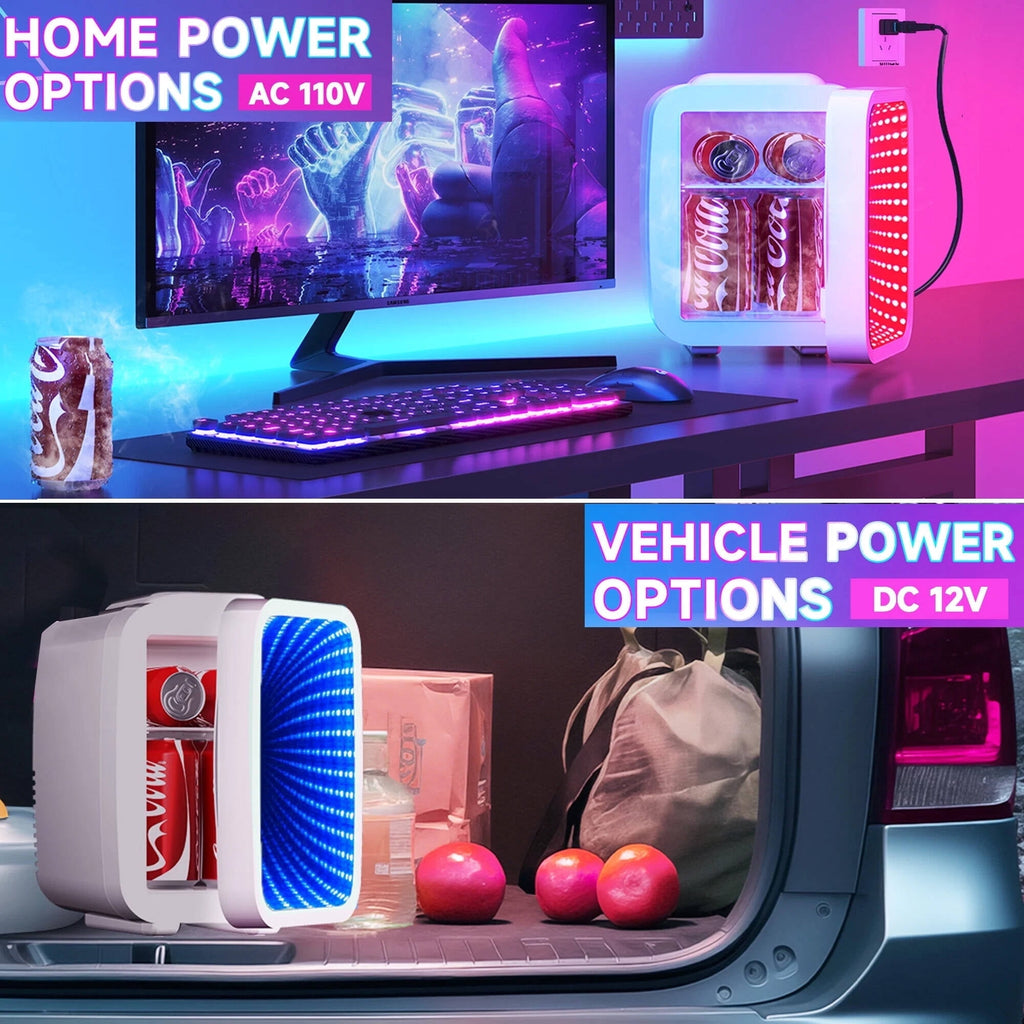 ACMETOP Mini Fridge, 4 Liter/6 Cans Small Refrigerator With Dimmable LED Light,AC/DC Portable Thermoelectric Cooler and Warmer for Bedroom,Office,Gaming room and Car