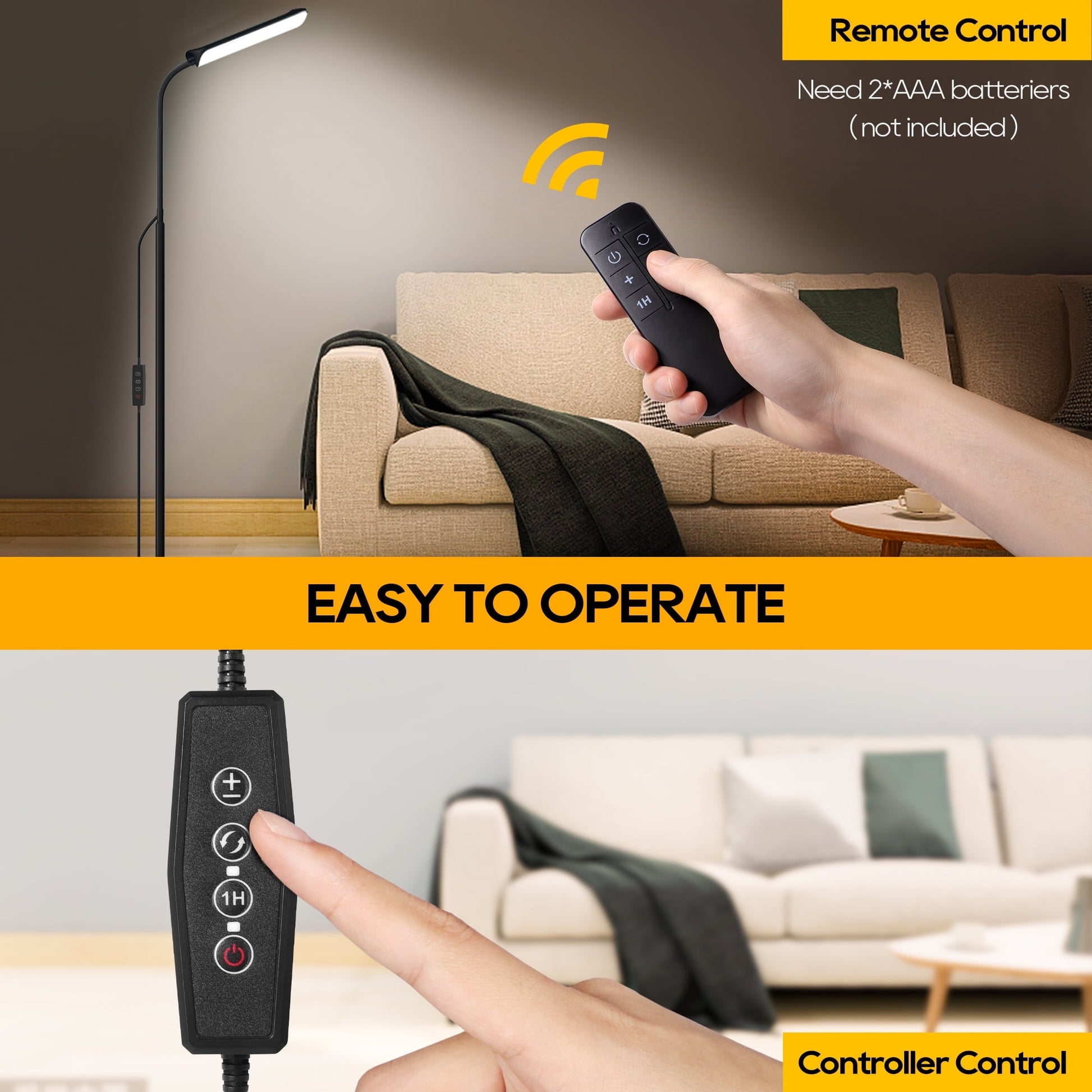 ACMETOP LED Floor Lamp for Living Room with Remote Control, Standing Lamp with Stepless Dimmable & 3 Color Temperatures Bulb