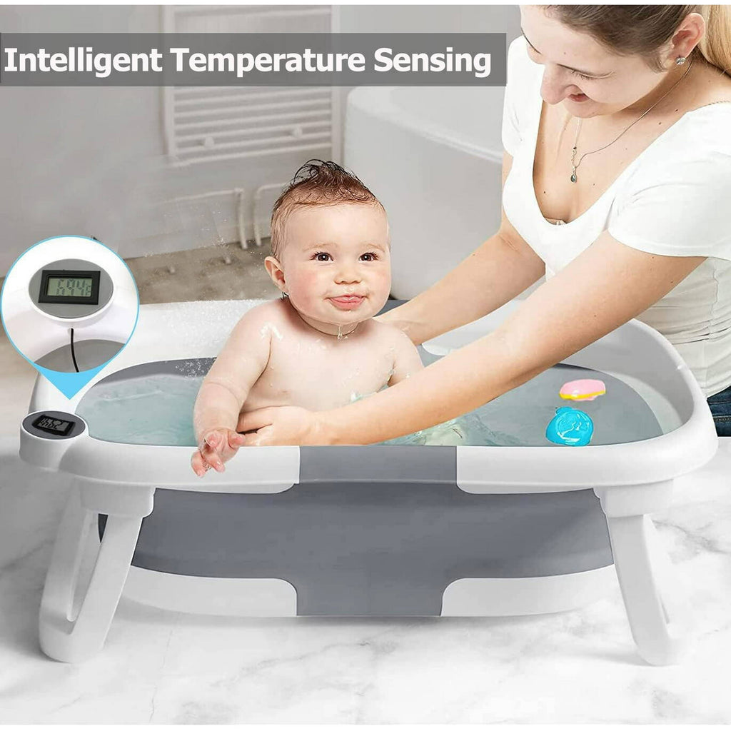 Morfone Collapsible Baby Bathtub for Newborn with Thermometer & Soft Cushion, Portable Travel Baby Tub for Infant to Toddler 0-36 Months
