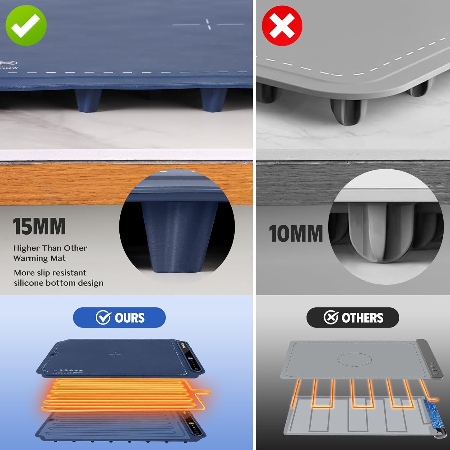 ACMETOP Food Warming Mat, Portable Silicone Electric Warming Tray, Versatile Full Surface 10s Heating Food Warmer with 7 Level Temperature & Timer for home dinner, Parties, Buffets andTravel (Beige)