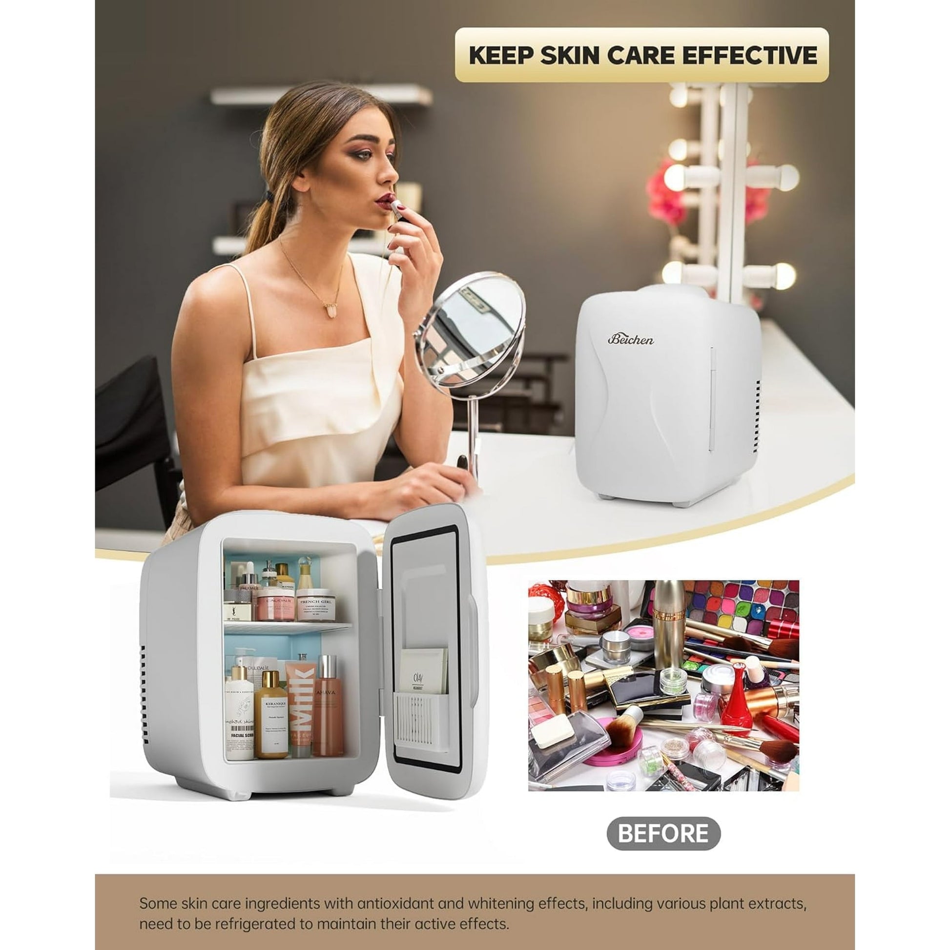 ACMETOP Mini Fridge, 4 Liter/6 Cans Small Refrigerator With Dimmable LED Light,AC/DC Portable Thermoelectric Cooler and Warmer for Bedroom,Office,Gaming room and Car