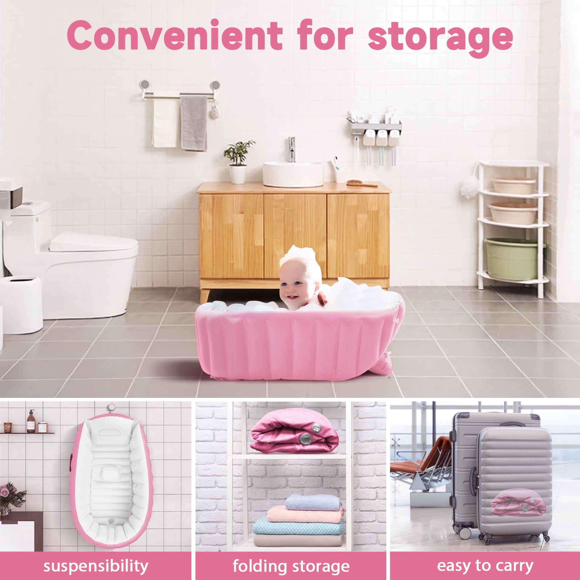 Anoak Inflatable Baby Bathtub for Newborn to Toddler, Portable Travel Infant Baby Bath Tub, Toddler Bathtub with Air Pump, Foldable Non-Slip Shower Basin Collapsible Baby Tub