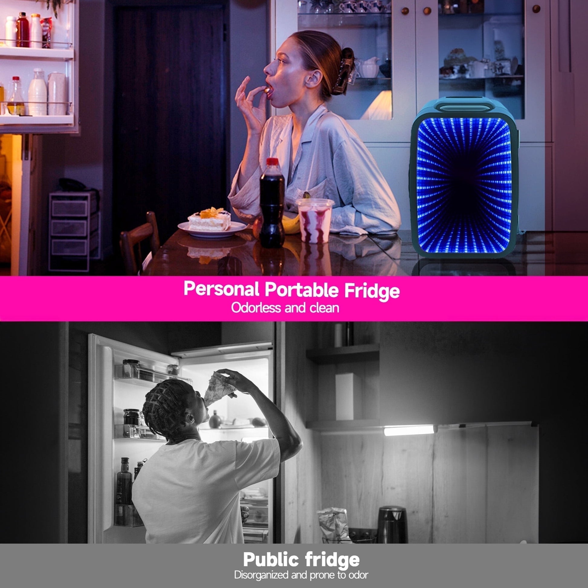 Beichen 4L Mini Fridge with 6-Color LED, Portable Cooler & Warmer for Bedroom, Office, Car – Quiet Thermoelectric Small Refrigerator for Skincare, Drinks & Gaming Room, AC/DC Powered (Black)