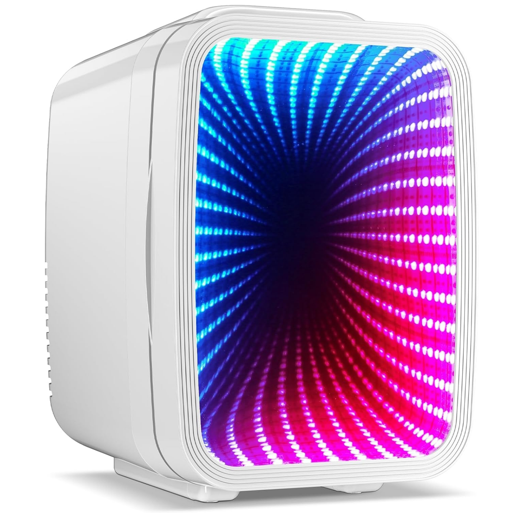 BEICHEN 4L Mini Fridge Adjustable LED Lighting AC/DC Portable Dual Temperature Bedroom Office Game Room Car Use