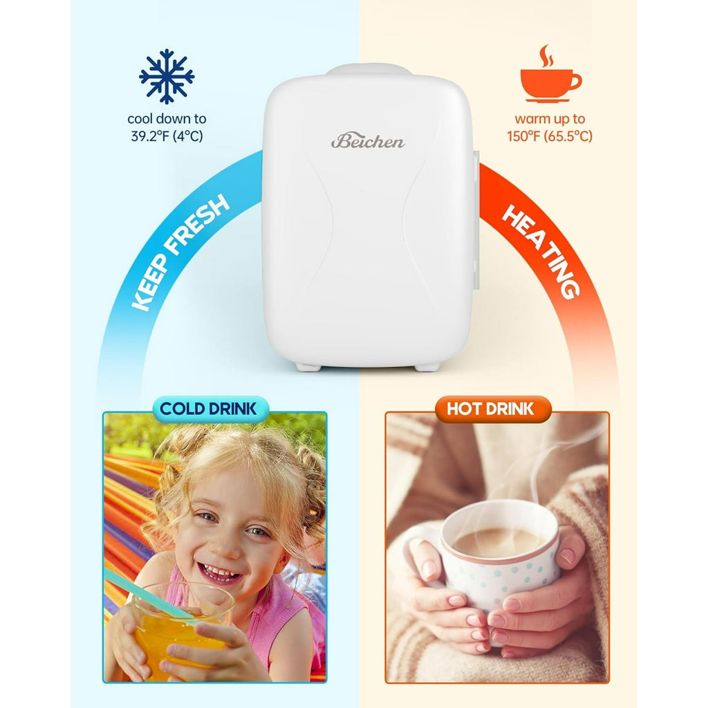 ACMETOP Mini Fridge, 4 Liter/6 Cans Small Refrigerator With Dimmable LED Light,AC/DC Portable Thermoelectric Cooler and Warmer for Bedroom,Office,Gaming room and Car