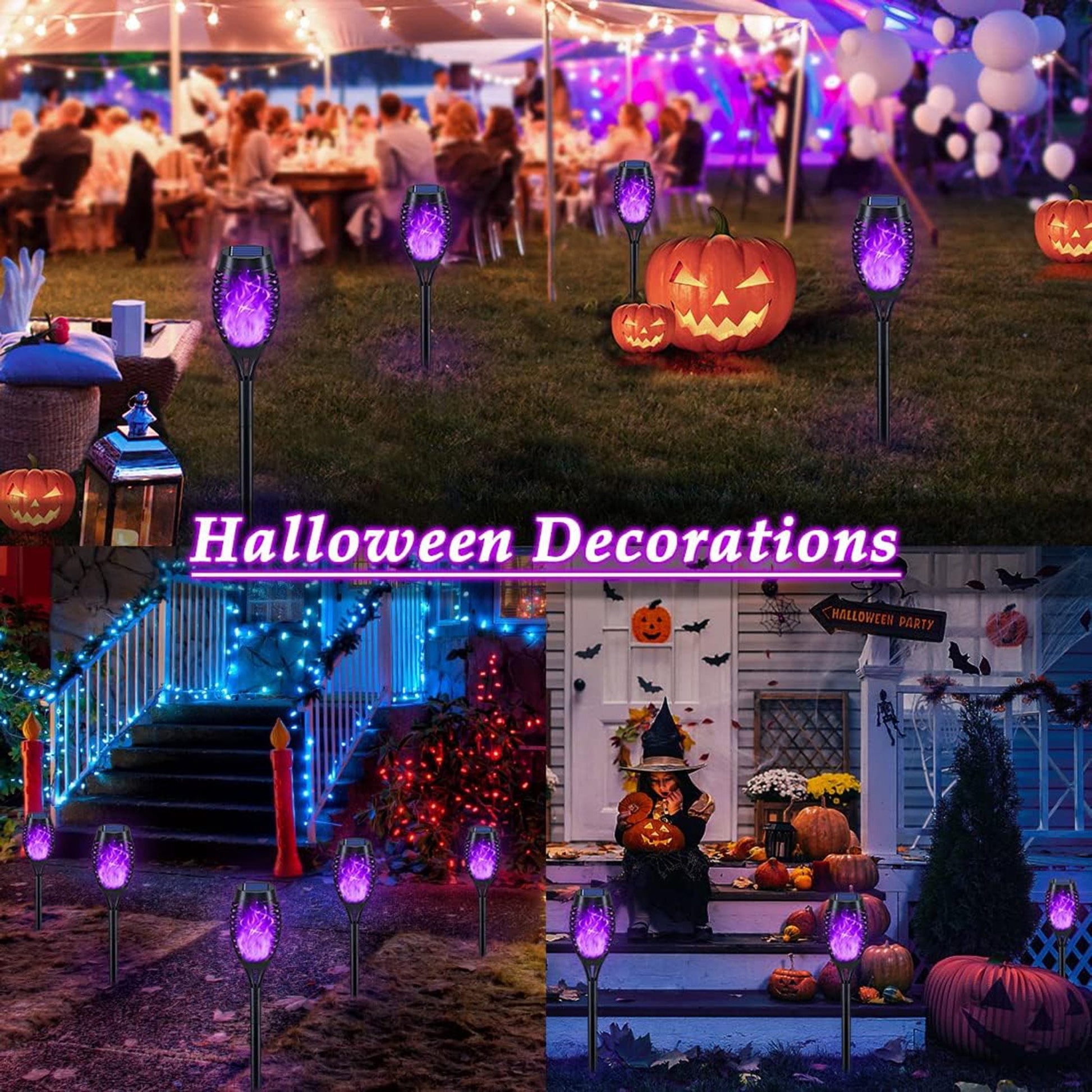 ACMETOP Halloween Decorations Solar Lights Outdoor, 8Pack Purple Flickering Flame Solar Torch Lights for Garden Decor, Waterproof Halloween Lighting Outdoor for Yard Patio Lawn Path Scary