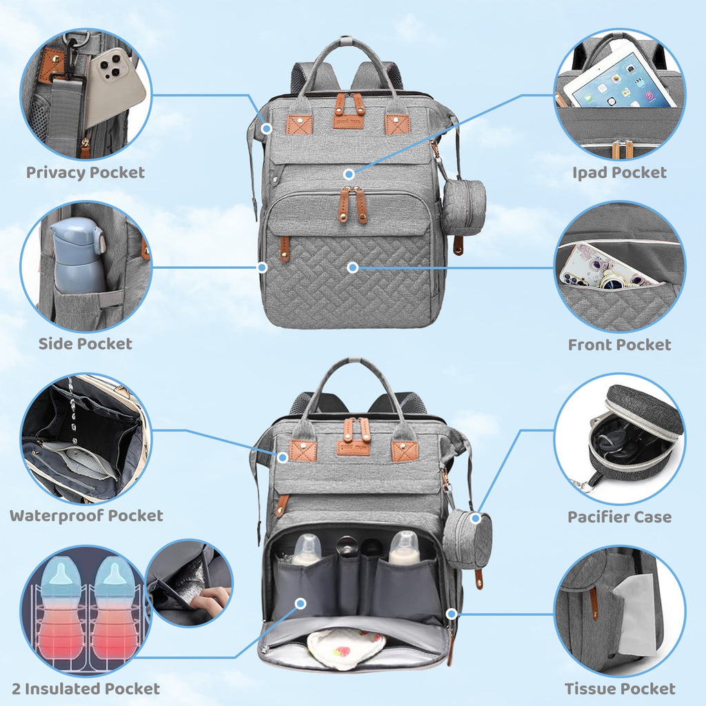 Morfone Baby Diaper Bag Backpack with Changing Station, Large Capacity Baby Bag, Waterproof Travel Backpack with USB Charging Port, Stroller Straps , Baby Shower Gifts