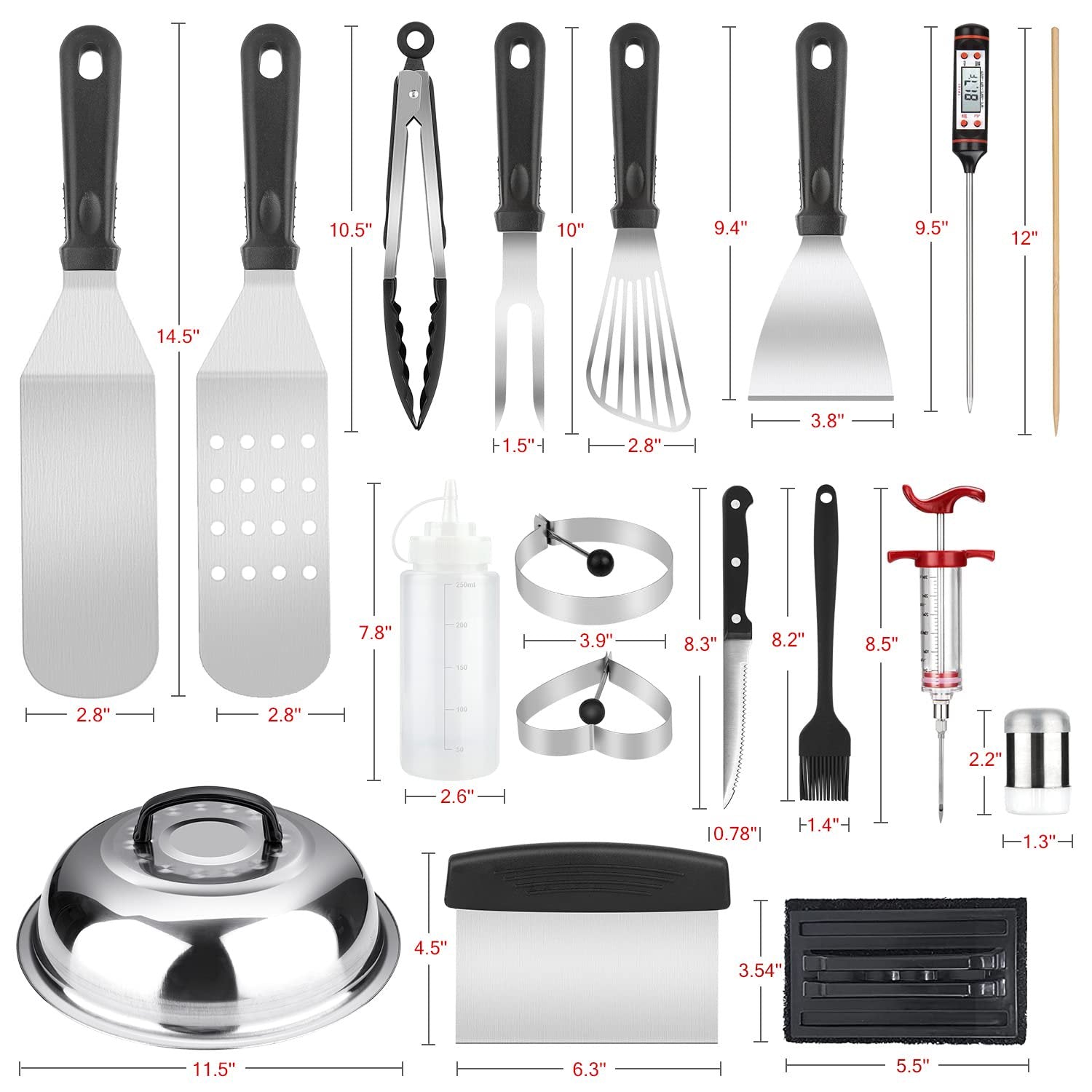 ACMETOP 135-Piece Griddle Accessories Kit for Blackstone and Camp Chef, Flat Top Grill Tool Set with Spatulas, Bottles, Scraper, Egg Rings & More