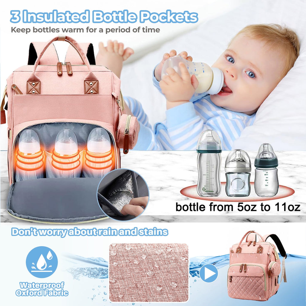 Morfone Baby Diaper Bag Backpack, Multifunction Waterproof Baby Bag with USB Charging Port, Stroller Straps & Pacifier Case Unisex