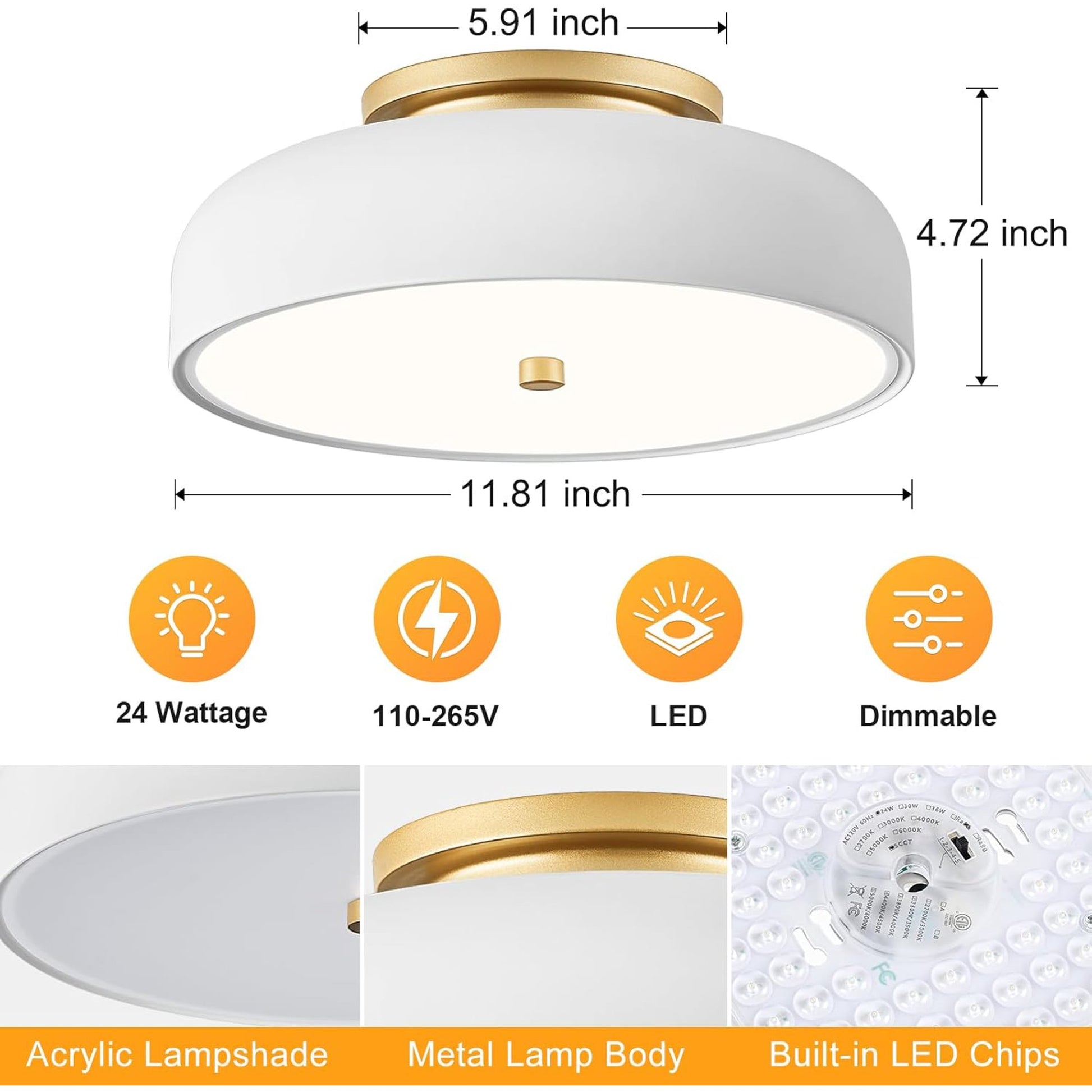 Anoak Ceiling Light,Dimmable Modern LED Ceiling Light with Remote, 22.8" 6-Petal Flower Light Fixtures for Living Room, Dining Room, Bedroom, Kitchen