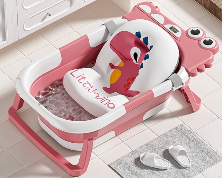 Morfone Collapsible Baby Bathtub for Newborn with Thermometer ,Soft Floating Cushion,Shower Cap, Bath Toys, Portable Travel Bathtub with Drain Hole, Durable Foldable Baby Tubs for Infants to Toddler