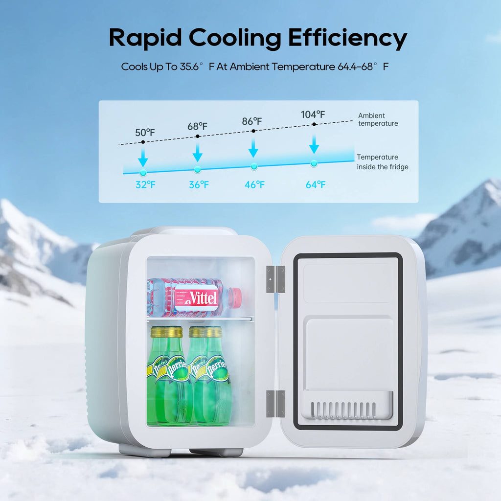 BEICHEN Mini Fridge, 4L/6 Can Small Refrigerator for Bedroom, Car, Office & Dorm,110V AC/ 12V DC Thermoelectric Cooler and Warmer for Cosmetics, Beverage and Food
