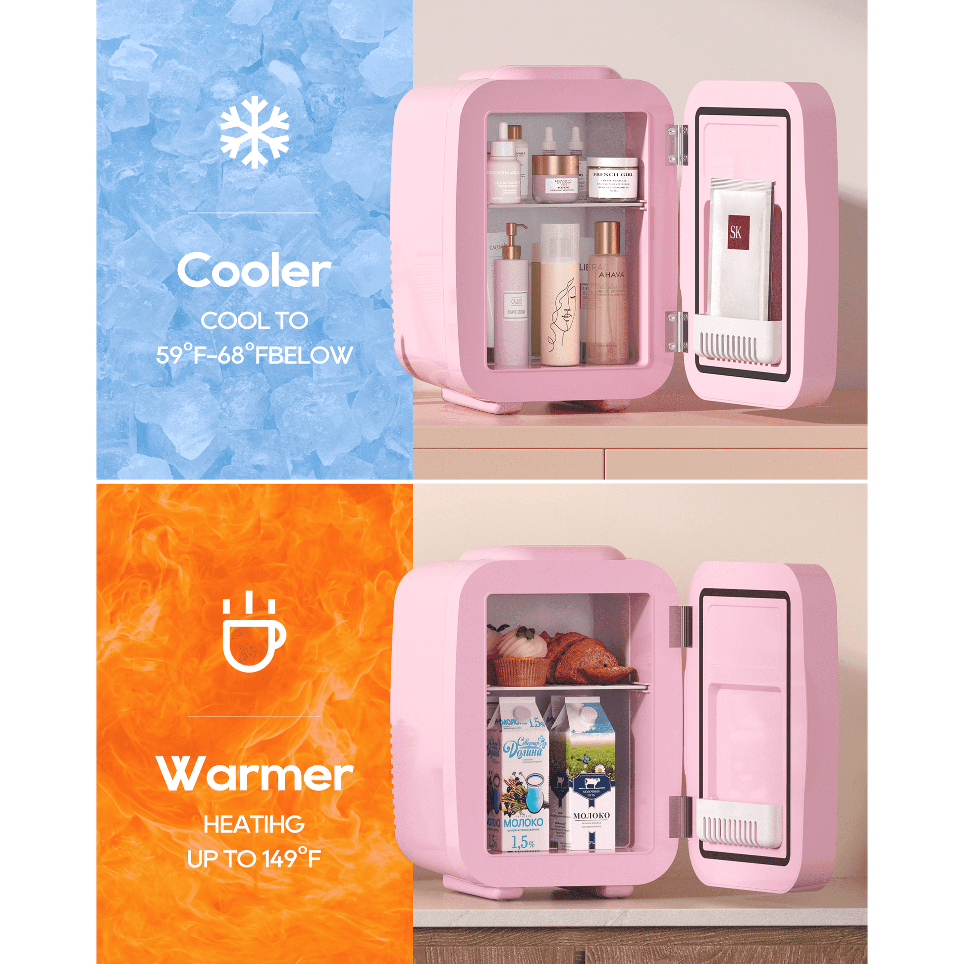 ACMETOP Skincare Fridge with Dimmable LED Light Mirror,4L/6 Can Mini Fridge for Skincare and Makeup,Cooler & Warmer, Portable Small Fridge for for Bedroom, Office, Dorm and Car,