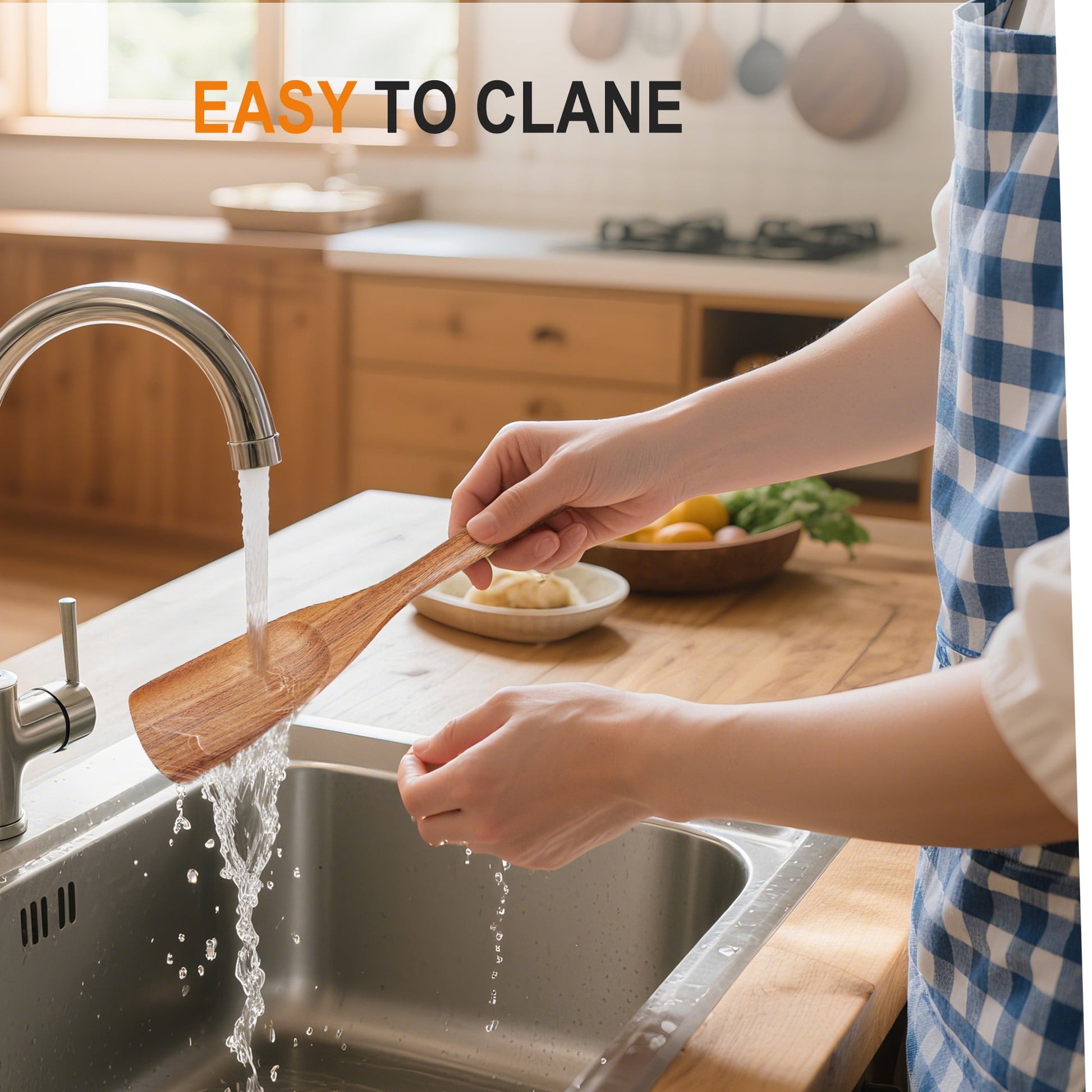 ACMETOP Wooden Spoon Utensils with Thick Handle, Set of 2, Wood Spatula for Frying Scraping and Mixing, Wooden Kitchen Cooking Utensils for Nonstick Cookware