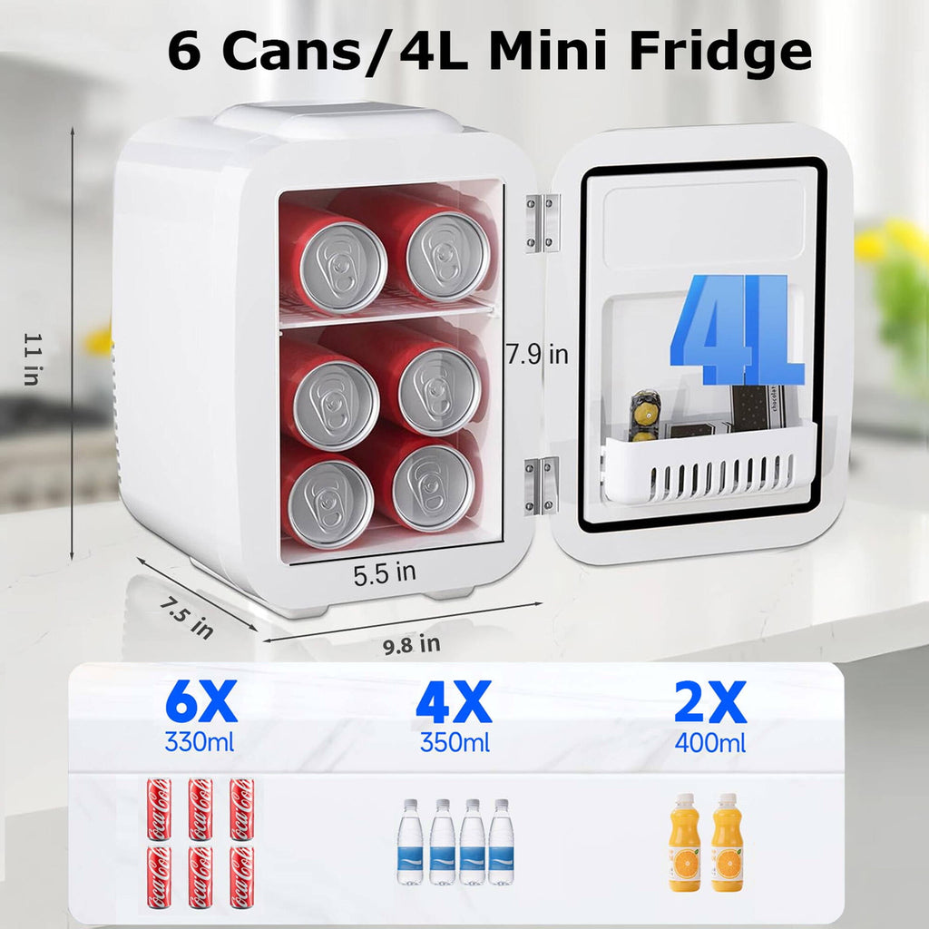 BEICHEN Mini Fridge, 4L/6 Can Small Refrigerator for Bedroom, Car, Office & Dorm,110V AC/ 12V DC Thermoelectric Cooler and Warmer for Cosmetics, Beverage and Food
