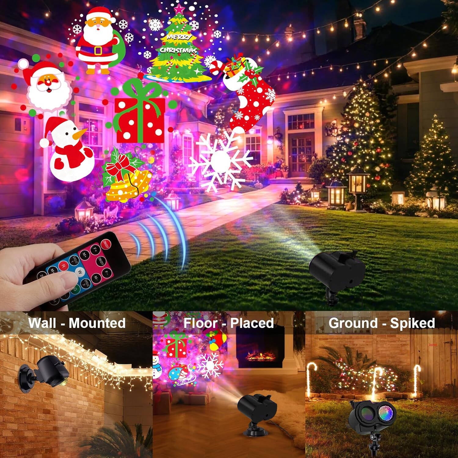 Morfone Christmas Projector Lights Outdoor, 2-in-1 HD Holiday Projector with Remote Control, Waterproof Christmas Decorations for Yard Party