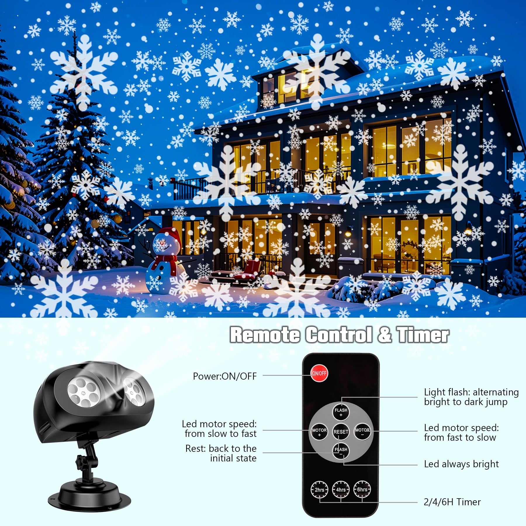ACMETOP Christmas Snowflake Projector Lights Outdoor with Remote Control, Dual-Head Waterproof Christmas Outdoor Lighting Decorations for Indoor Xmas, New Year, Holiday Party
