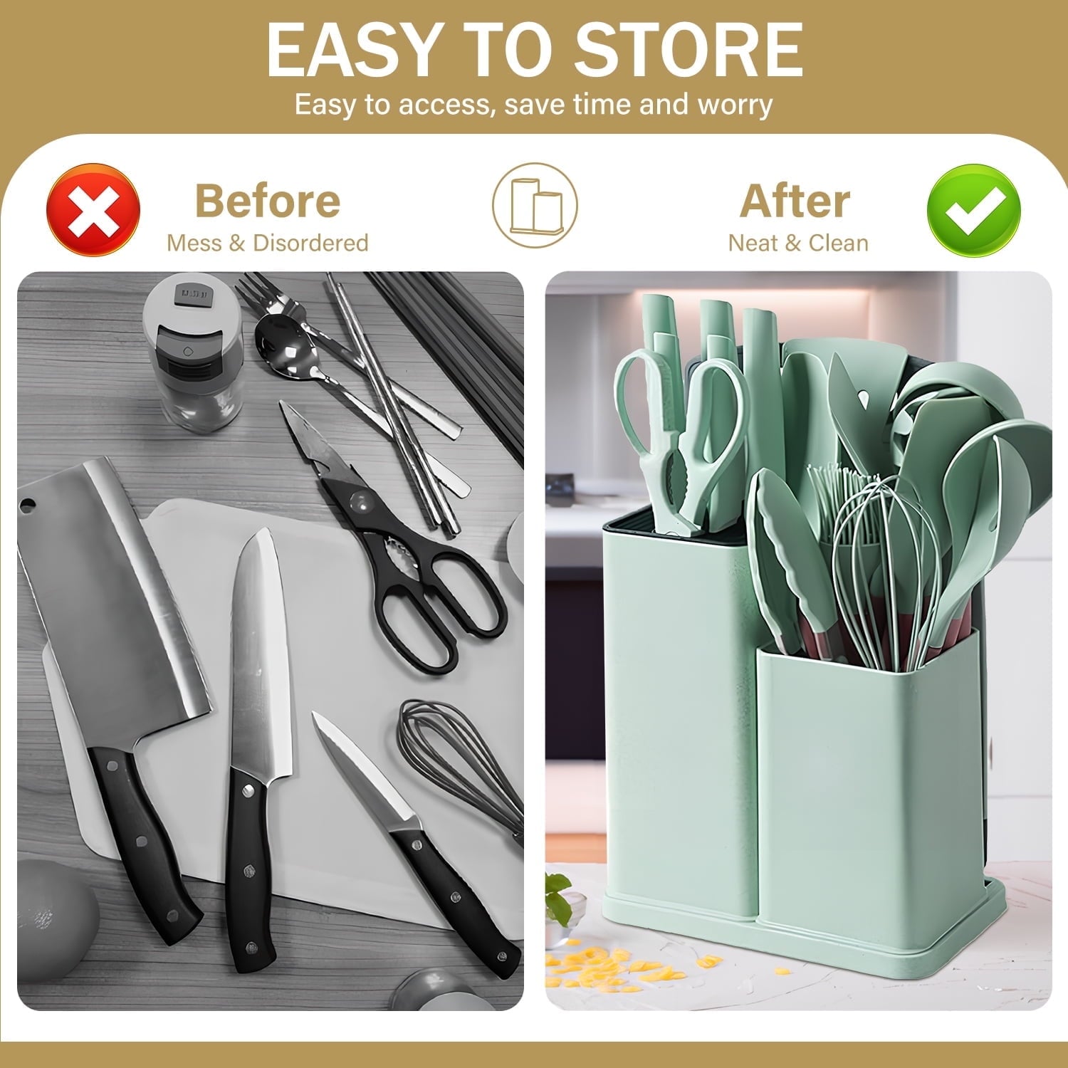 ACMETOP 19 Pieces Kitchen Utensils Set-11 Silicone Cooking Utensils Set, 6 Stainless Steel Sharp Knife set, 2 Cutting Board and Holder (Pink)