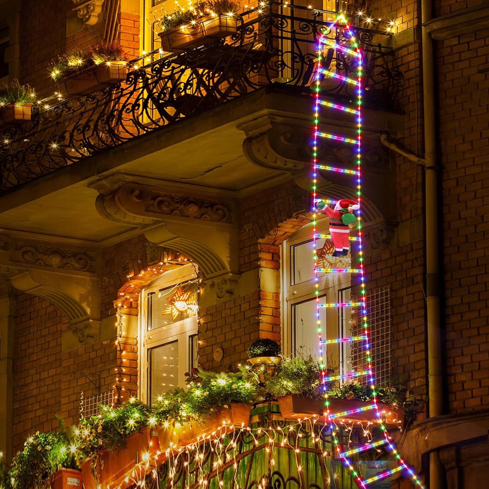ACMETOP Christmas Decorations Santa Climbing Ladder with Lights, 10.5ft Christmas Decorative LED String Lights Outdoor Indoor for Xmas Tree Decor, Window, Garden, Home, Multicolor