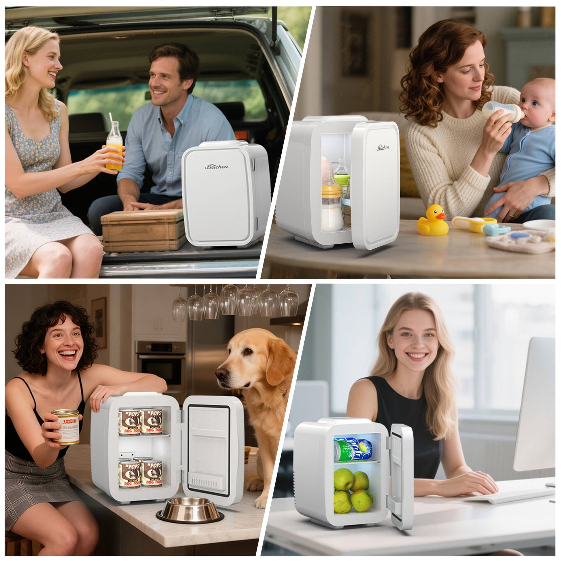 BEICHEN Mini Fridge, 4L/6 Can Small Refrigerator for Bedroom, Car, Office & Dorm,110V AC/ 12V DC Thermoelectric Cooler and Warmer for Cosmetics, Beverage and Food