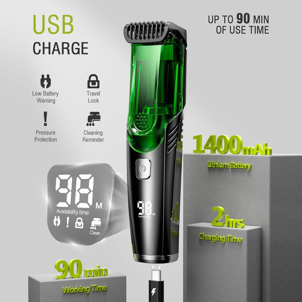 Morfone Vacuum Beard Trimmer for Men with 20 Length and Styles Adjustable, Built-in Vacuum Trimmer for Mustache, Sideburns, Facial Hair, Rechargeable & IPX6 Waterproof Mustache Trimmer
