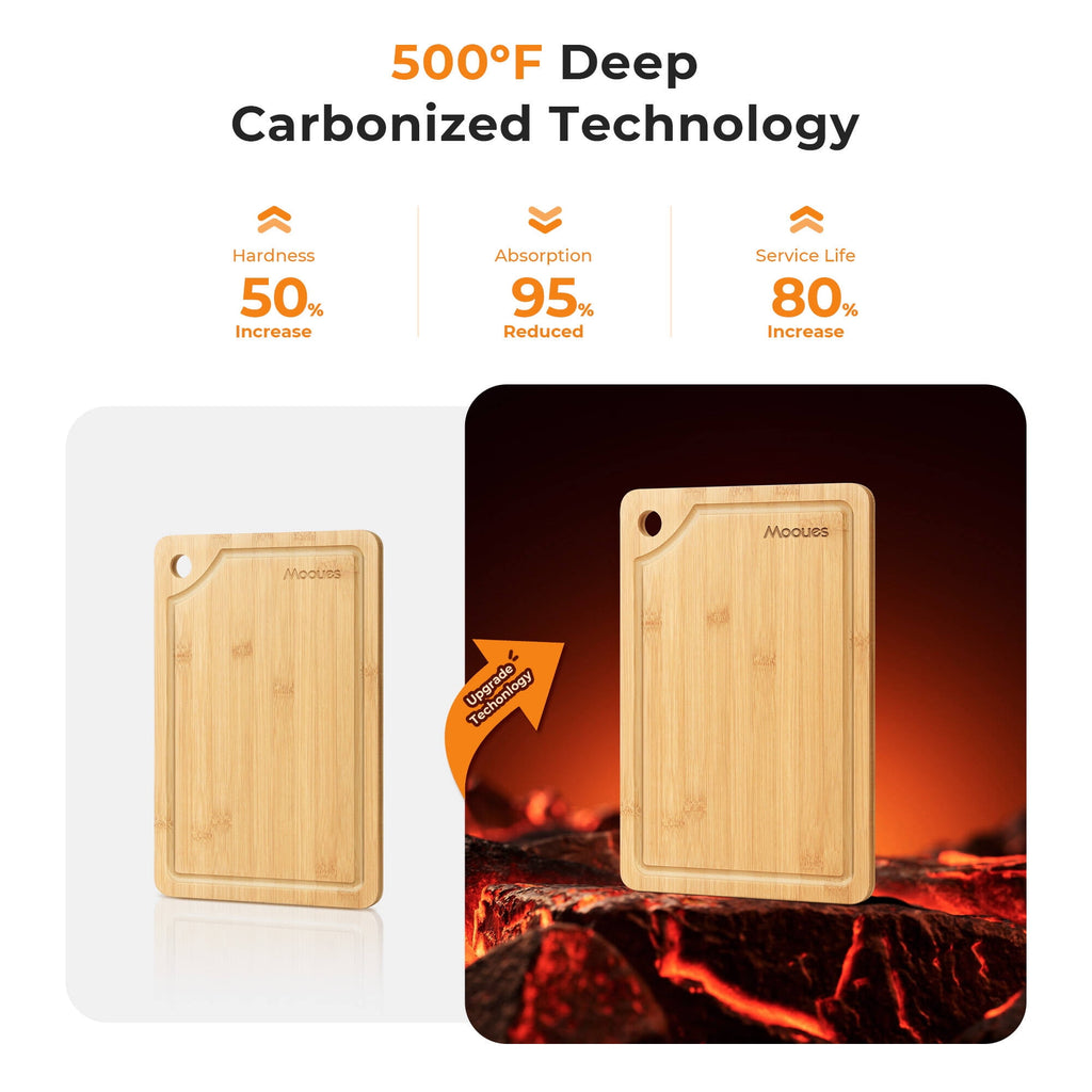 ACMETOP Wooden Cutting Boards for Kitchen, Reversible Deep-Carbonized Bamboo Cutting Board with Juice Groove, Knife-Friendly, Kitchen Gift (3 Pcs)