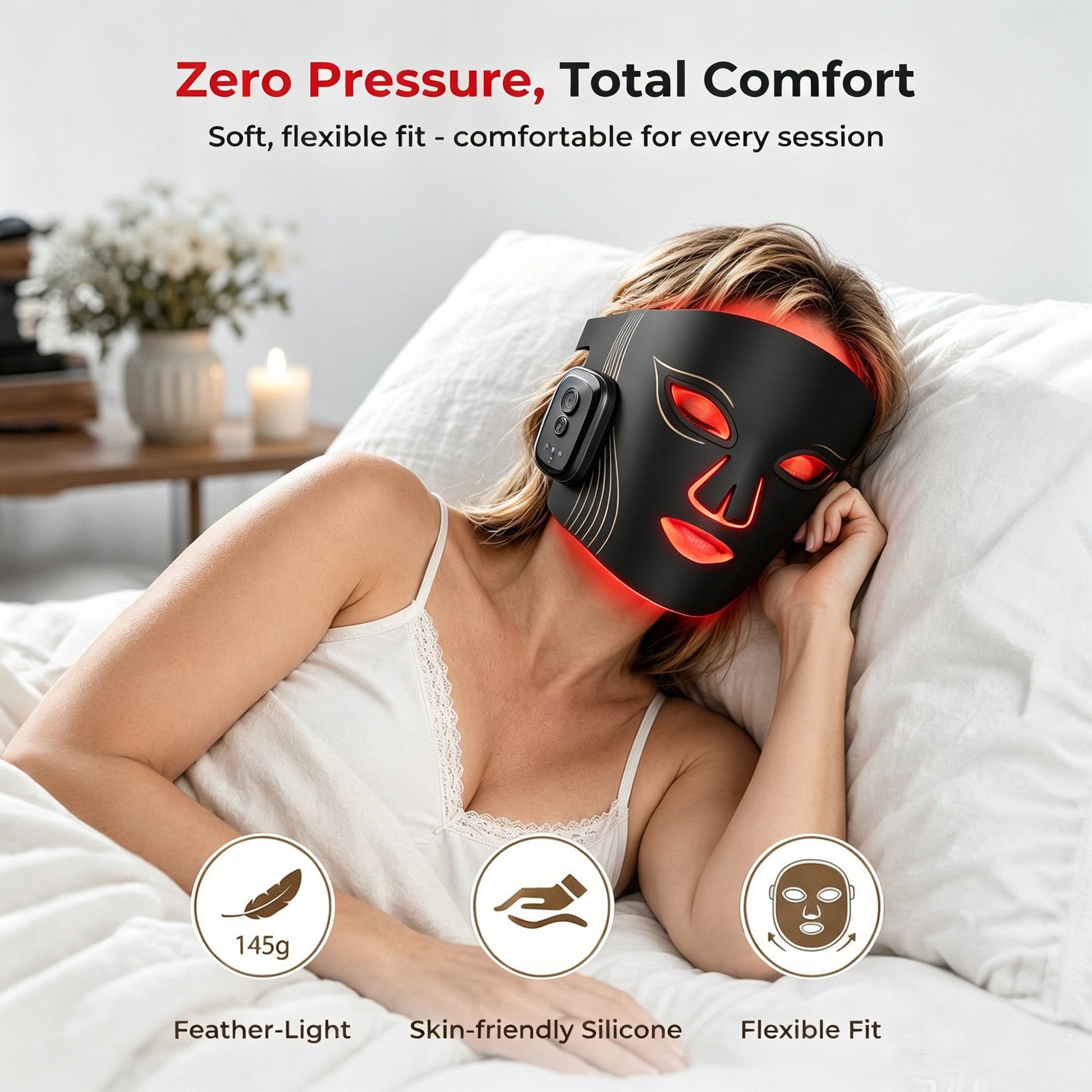 Morfone Red Light Therapy Mask for Face, Wireless LED Face Mask, 4 Modes Red Light Mask with 660nm & 850nm, Portable Facial Skincare Mask for Home Travel