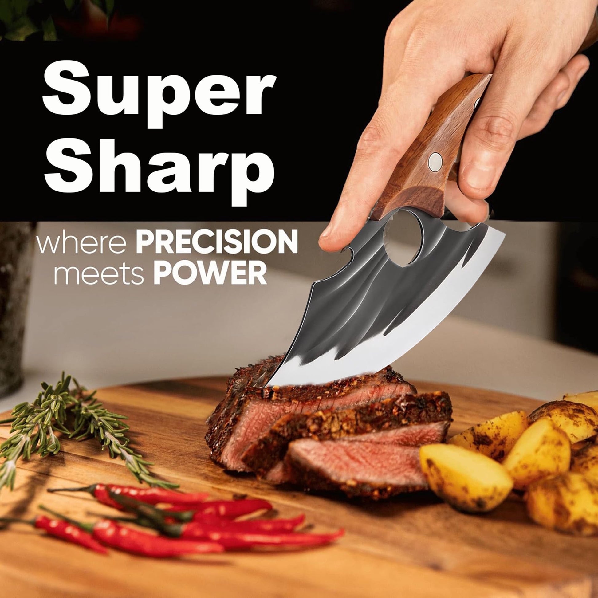 ACMETOP Chef Kitchen Knife, Viking Boning Knife for Meat Cutting, Hand Forged High Carbon Steel Cooking Cutting Knife for Home Camping BBQ