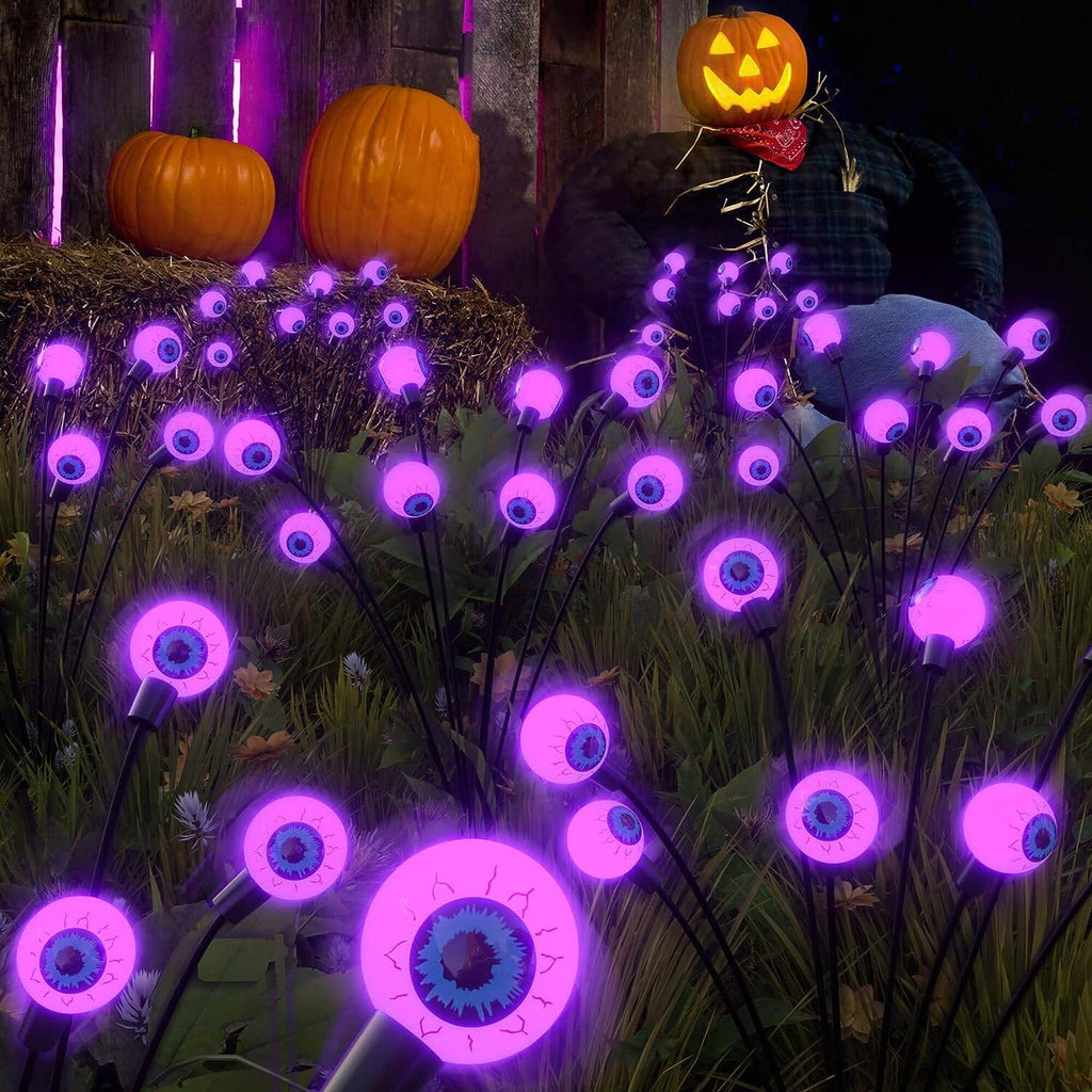Morfone Halloween Decorations Outdoor, 2 Pack 12 LED Scary Eyeball Solar Halloween Lights, 2 Mode Waterproof Swaying Outside Decor, Solar Light Decorations for Garden Yard Party