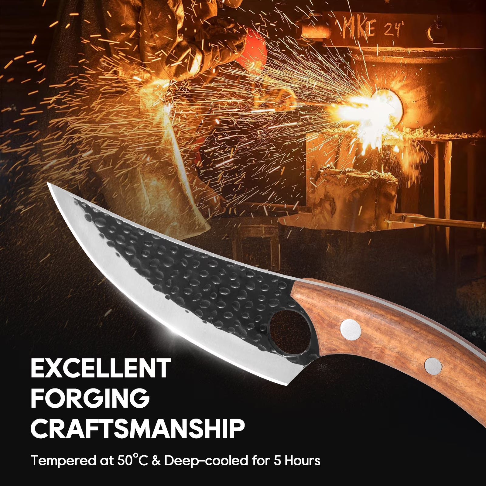 ACMETOP Chef Knife, High Carbon Steel Kitchen Knife for Meat Cutting, Slicing, Camping, BBQ – Essential Kitchen Tool