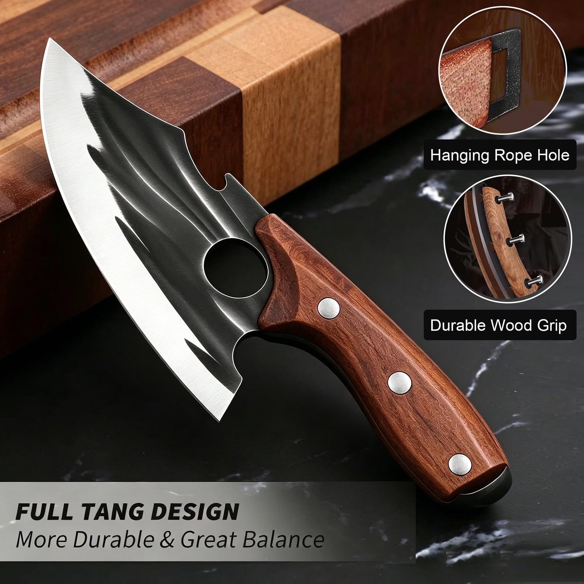 ACMETOP Chef Kitchen Knife, Viking Boning Knife for Meat Cutting, Hand Forged High Carbon Steel Cooking Cutting Knife for Home Camping BBQ