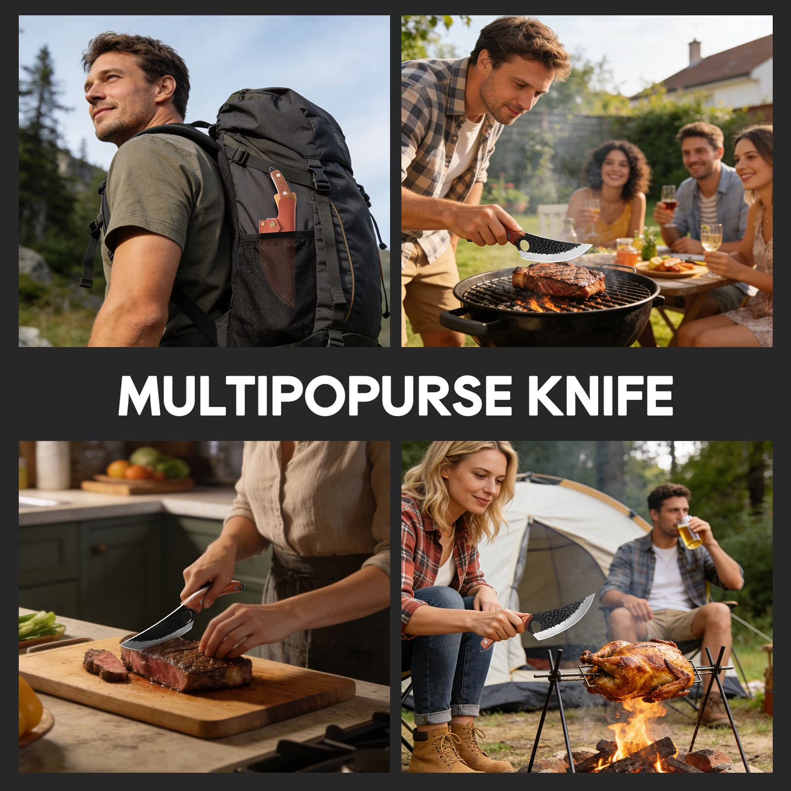 ACMETOP Chef Knife, High Carbon Steel Kitchen Knife for Meat Cutting, Slicing, Camping, BBQ – Essential Kitchen Tool