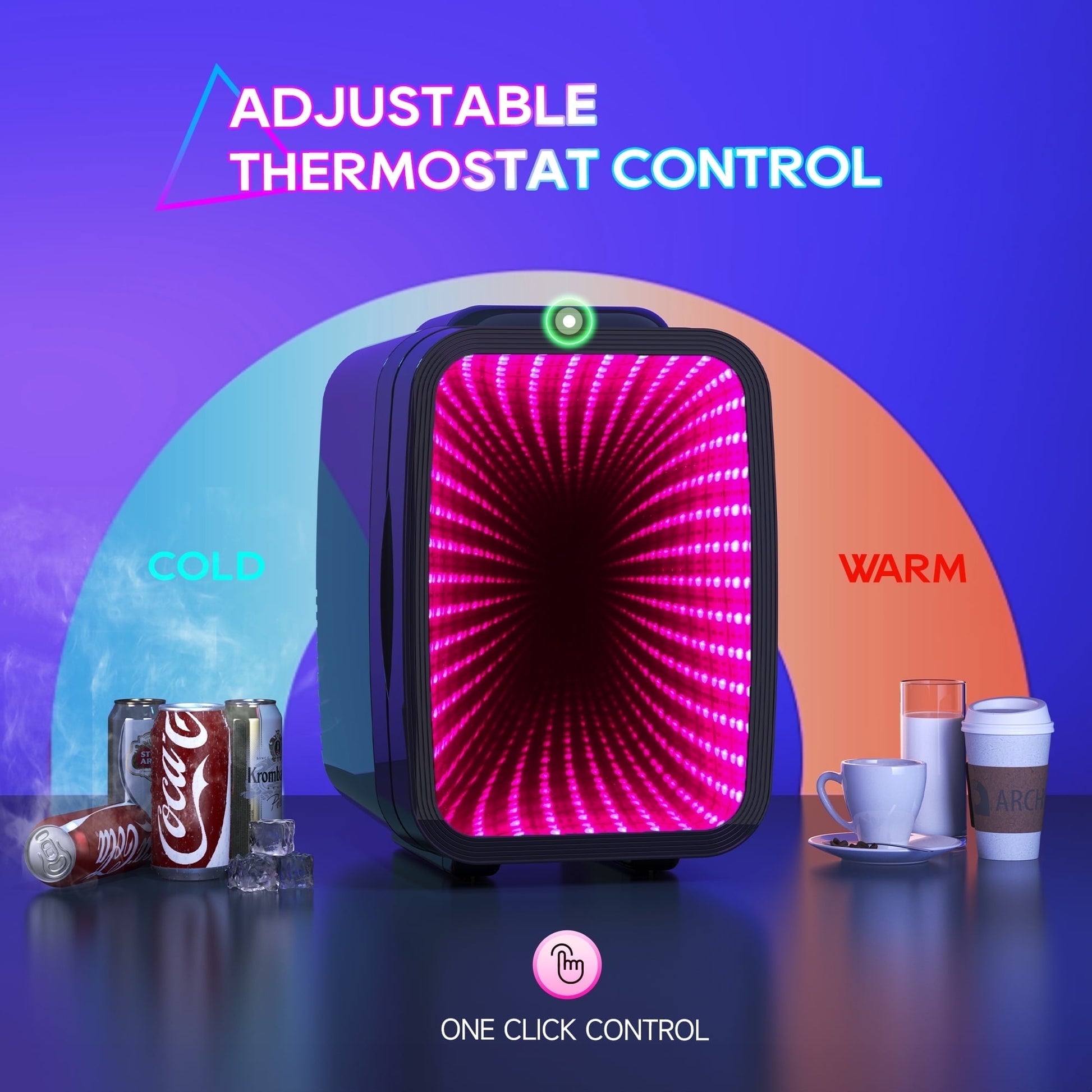 Beichen 4L Mini Fridge with 6-Color LED, Portable Cooler & Warmer for Bedroom, Office, Car – Quiet Thermoelectric Small Refrigerator for Skincare, Drinks & Gaming Room, AC/DC Powered (Black)