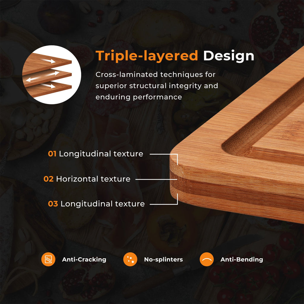 ACMETOP Wooden Cutting Boards for Kitchen, Reversible Deep-Carbonized Bamboo Cutting Board with Juice Groove, Knife-Friendly, Kitchen Gift (3 Pcs)